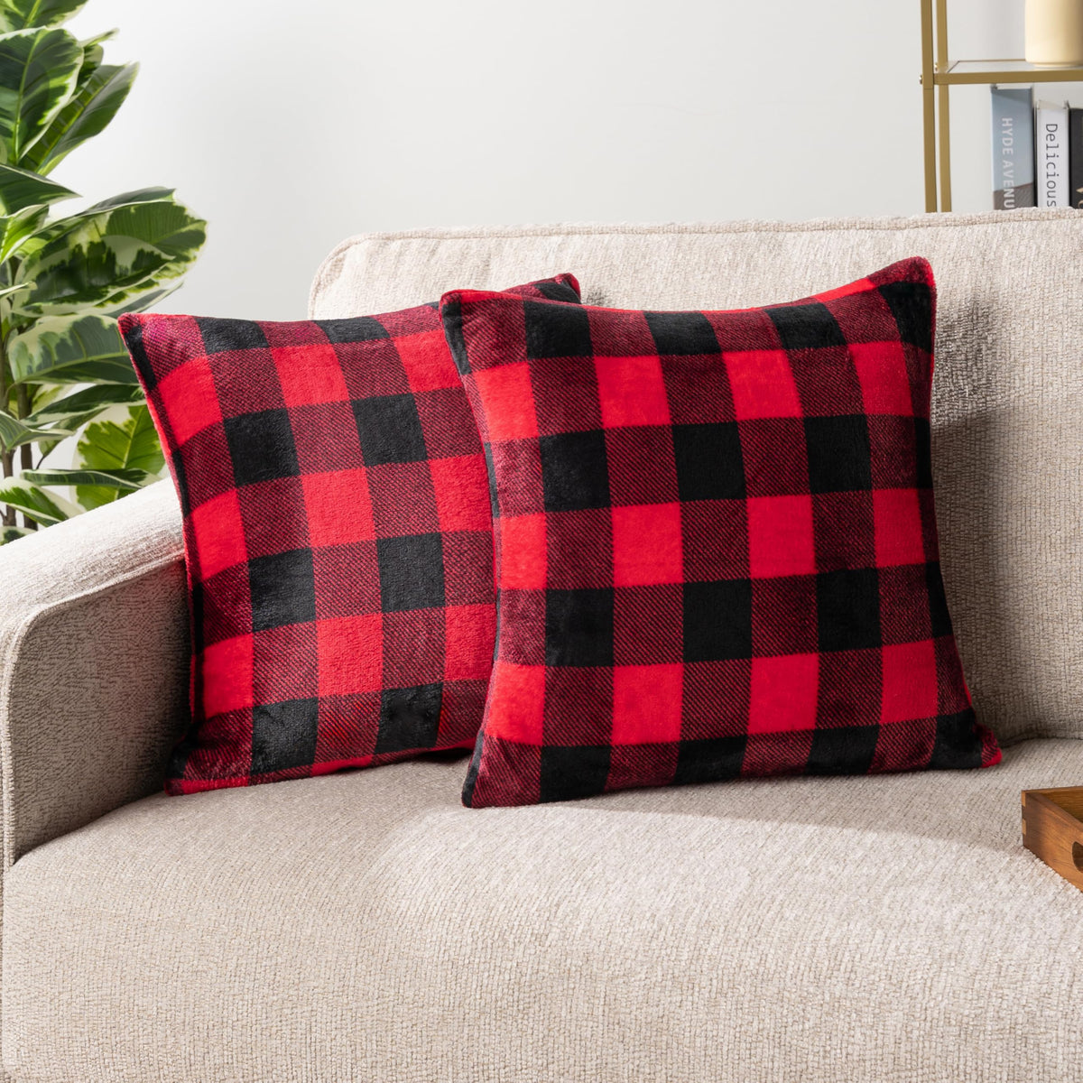Pavilia Checker Plaid Throw Pillow Covers 20X20 Set Of 2, Decorative Pillow Cases For Bed Sofa Couch, Boho Aesthetic Accent Deco