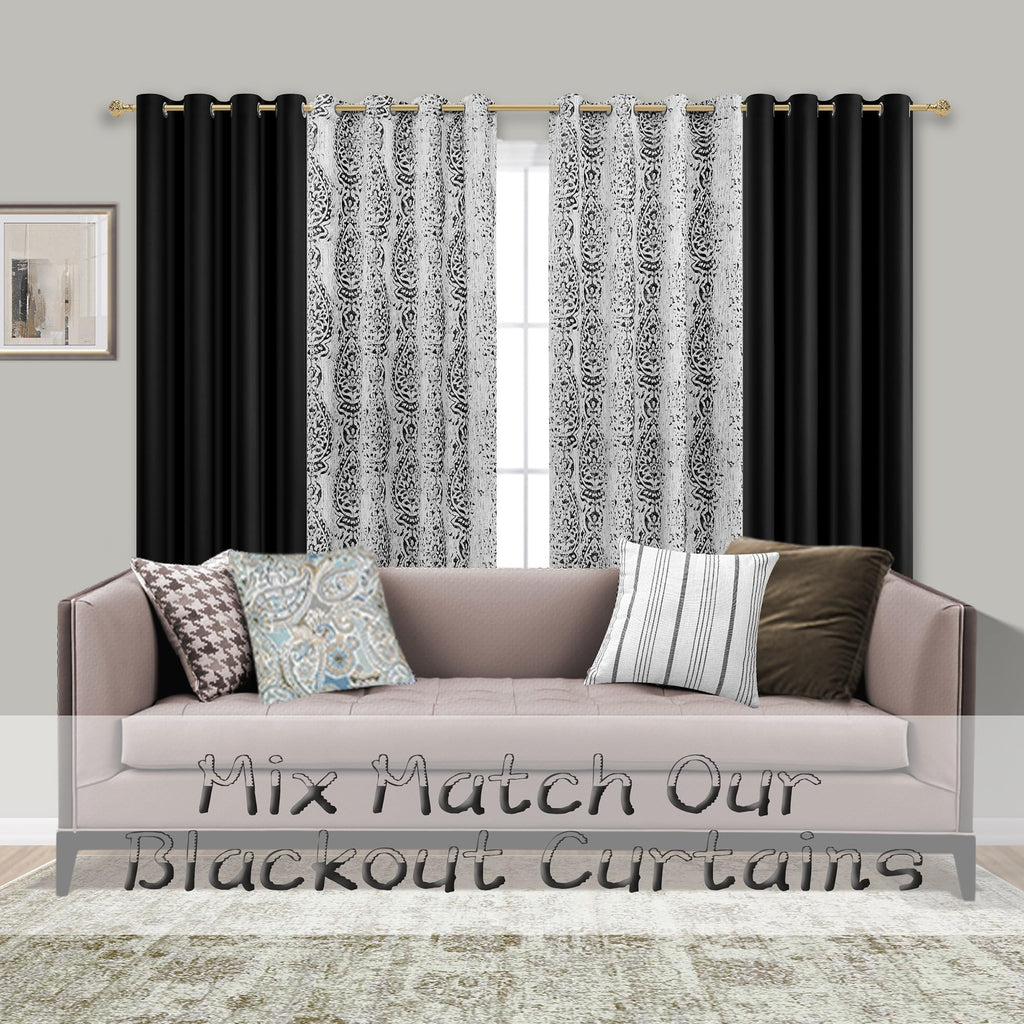 Mrs.Naturall Black 52X45 Inches Long Damask Pattern Curtains For Living Room