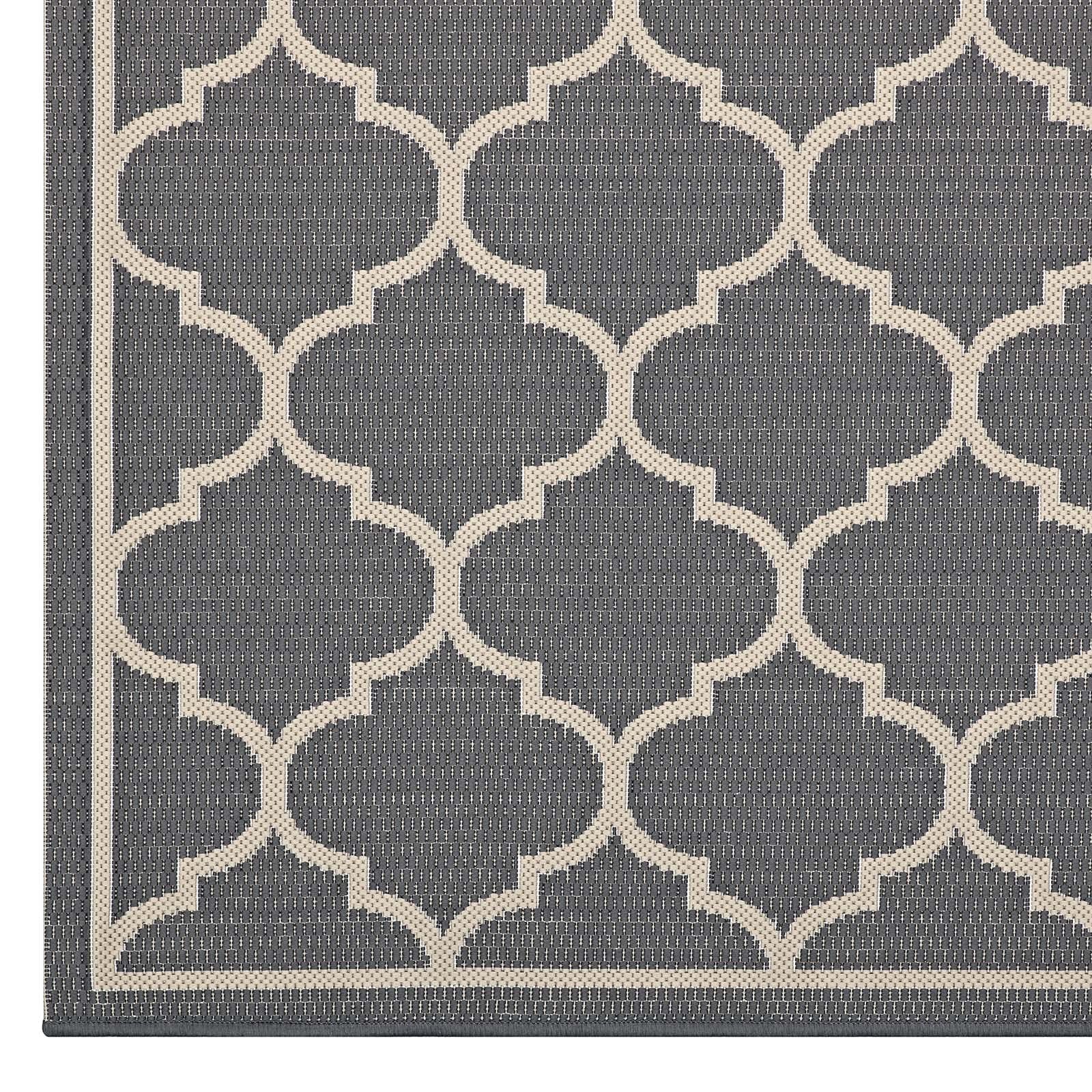 Modway Avena Moroccan Quatrefoil Trellis 9X12 Indoor And Outdoor Area Rug In Gray And Beige