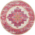 Nourison Passion Ivory/Fuchsia 4' X Round Area Rug, Boho, Traditional, Easy Cleaning, Non Shedding, Bed Room, Living Room, Hallw