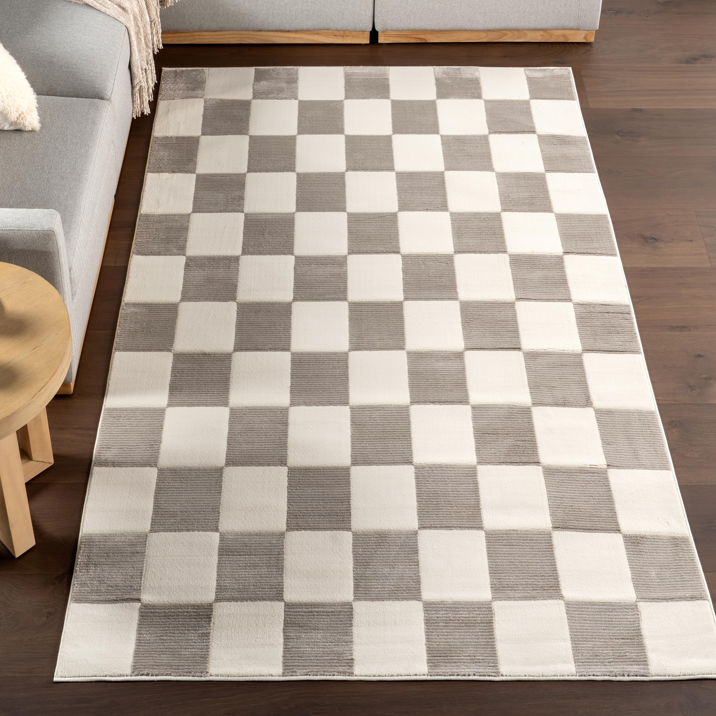 nuLOOM Zhuri Checkered Machine Washable Area Rug - 3x5 Machine Washable Accent Rug Farmhouse Cream/Beige Rugs for Living Room Be