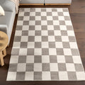 nuLOOM Zhuri Checkered Machine Washable Area Rug - 6 Round Machine Washable Area Rug Farmhouse Cream/Beige Rugs for Living Room 