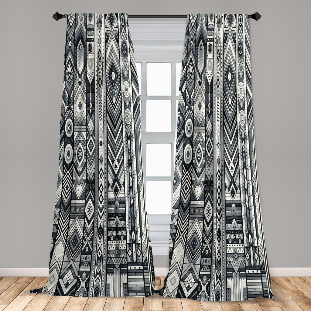 Ambesonne Southwestern Window Curtains, Monochrome Look Geometric Ethnic Tribal Stripes Abstract Motifs, Lightweight Decor 2-Pan