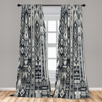 Ambesonne Southwestern Window Curtains, Monochrome Look Geometric Ethnic Tribal Stripes Abstract Motifs, Lightweight Decor 2-Pan