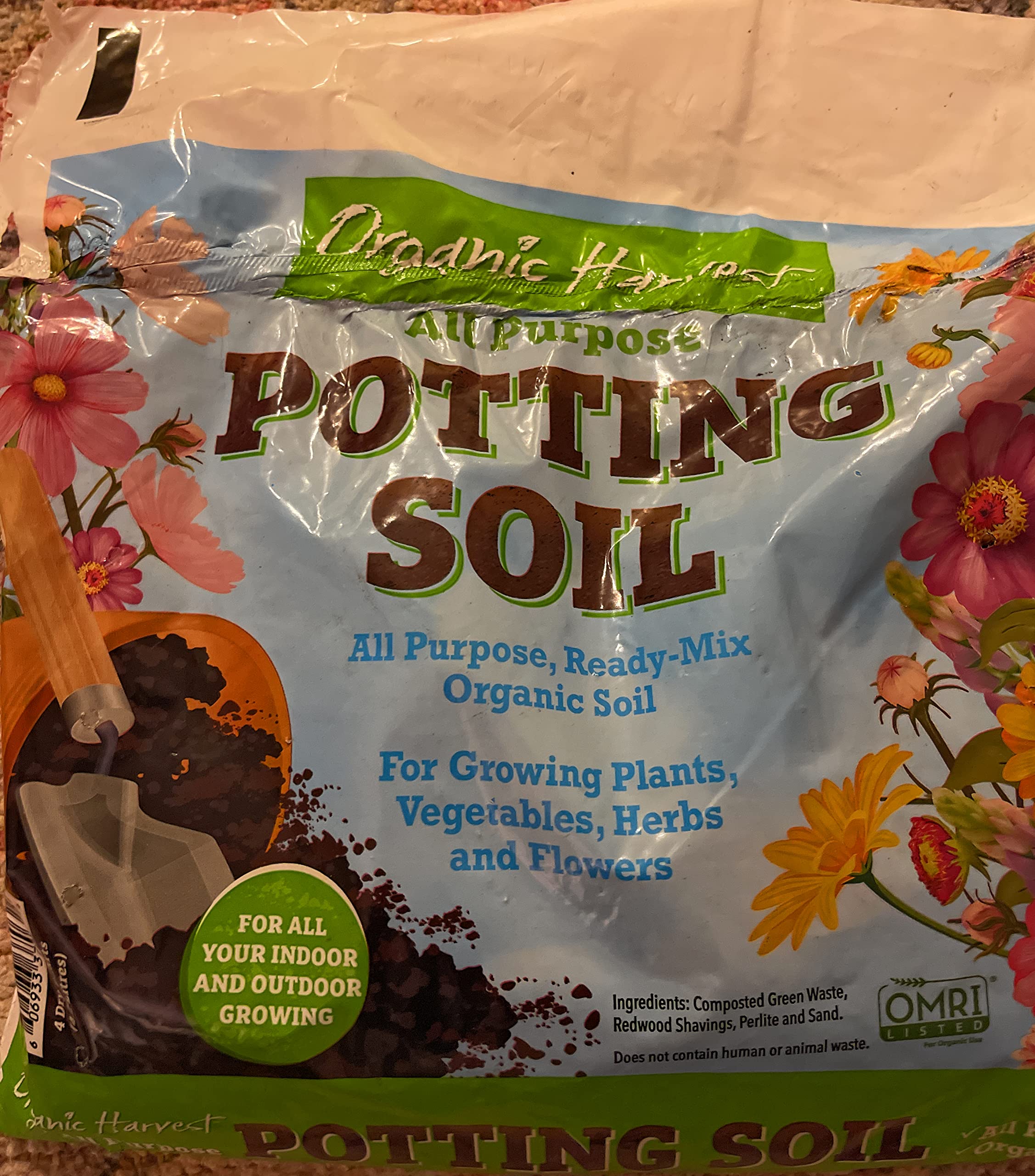 Organic Harvest Potting Mix Soil For Vegetables, Herbs And Flowers, 4 Quart (Packaging May Vary) (1 Bag)