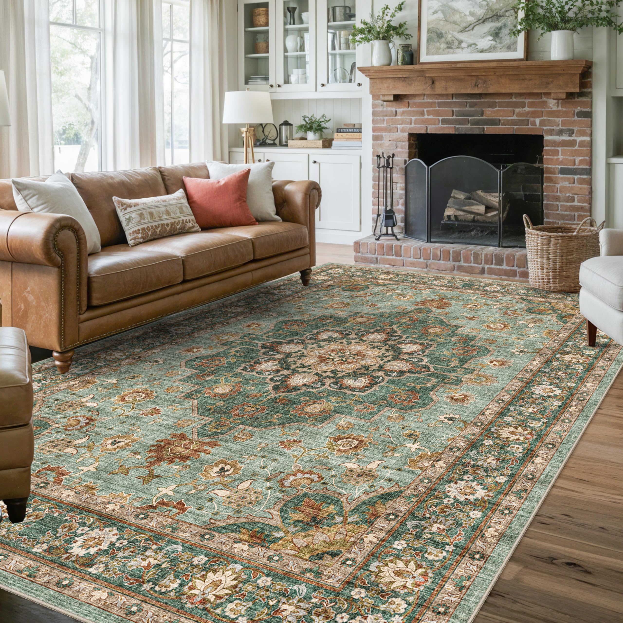 TOPRUUG Washable Oriental Area Rug - 7x10 Rugs for Living Room Soft Carpet for Bedroom Waterproof Floral Distressed Indoor Stain