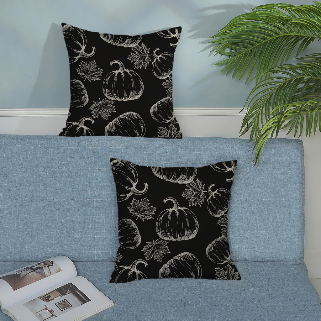 Fall Pillow Covers 18X18 Black Cream Pumpkin Decor Throw Pillows Case For Couch Maple Leaves Autumn Harvest Thanksgiving Farmhou
