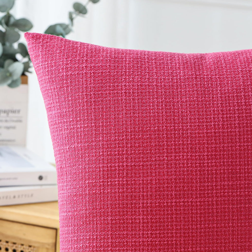 Otostar Pack Of 2 Throw Pillow Covers 20X20 Inch Linen Hot Pink Pillowcases Farmhouse Decorative Solid Pillow Covers 50X50 Cm Sq