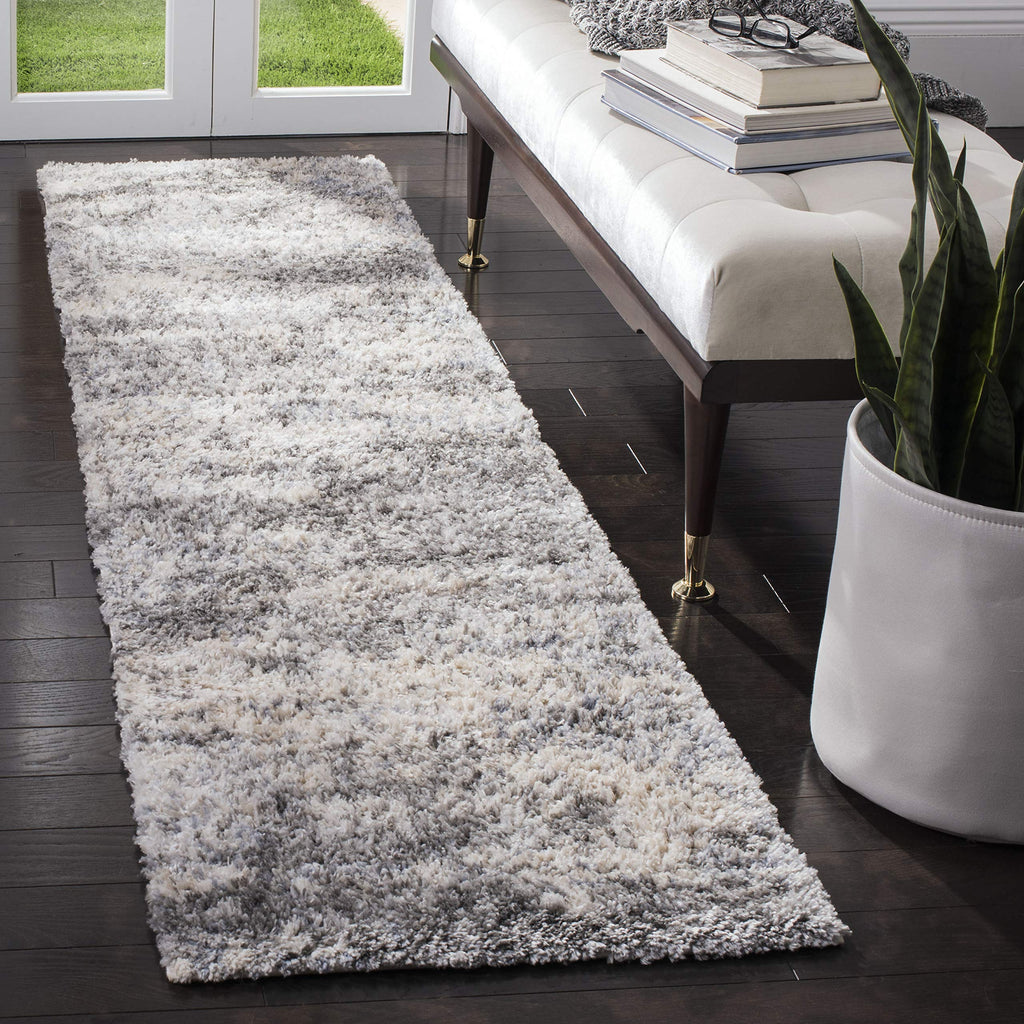 SAFAVIEH Berber Shag Collection 2' x 16' Grey / Cream BER219G Modern Abstract Non-Shedding Living Room Bedroom Dining Room Entry