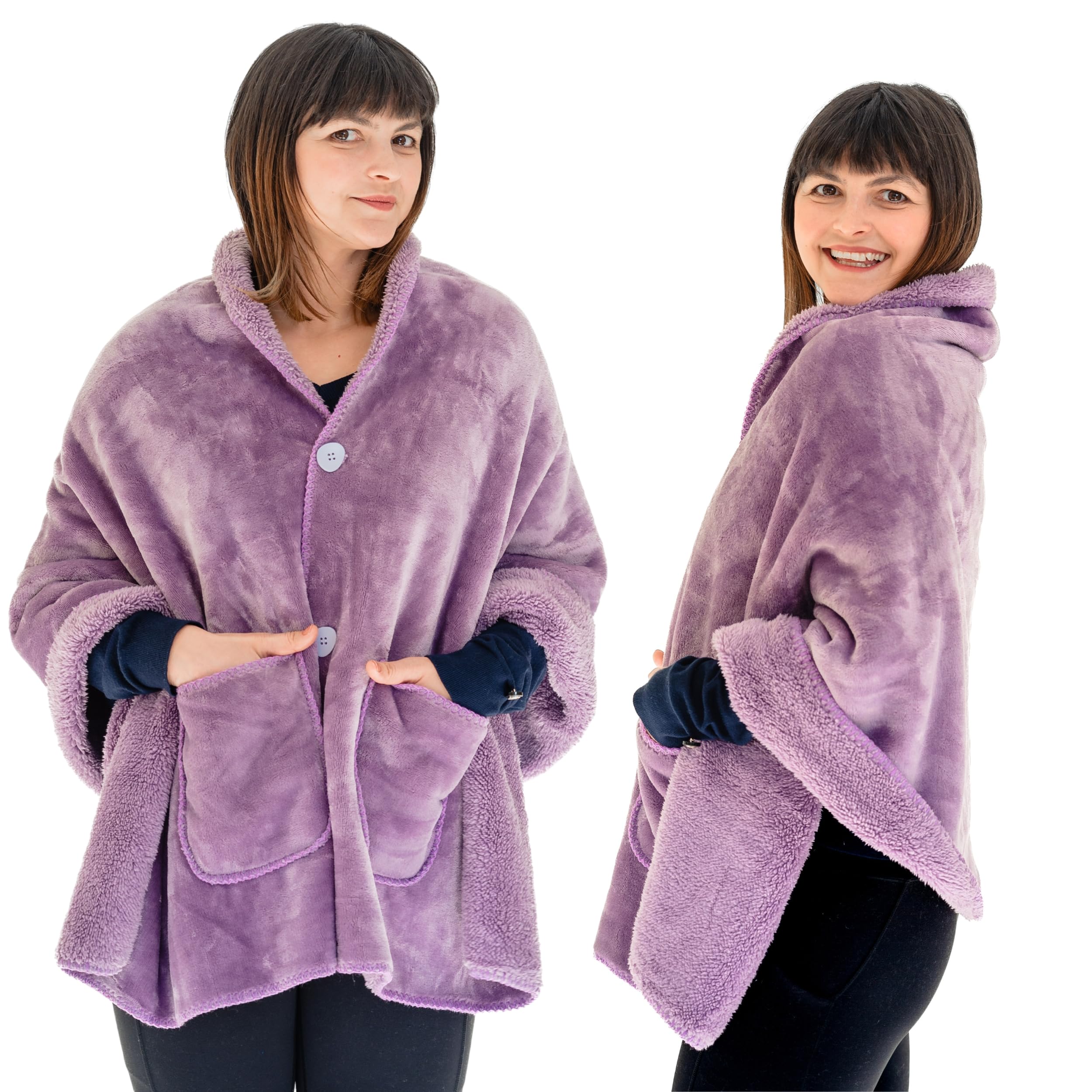 EzrAllora Premium Double Layer Wearable Blanket for Women -No Sleeves- Shawl Wrap with Pockets- Mothers Day Gifts - Grandma Gift