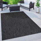Solid Outdoor Rug For Patio Or Balcony Weatherproof In Mottled Anthracite, Size: 4'7' X 6'7'