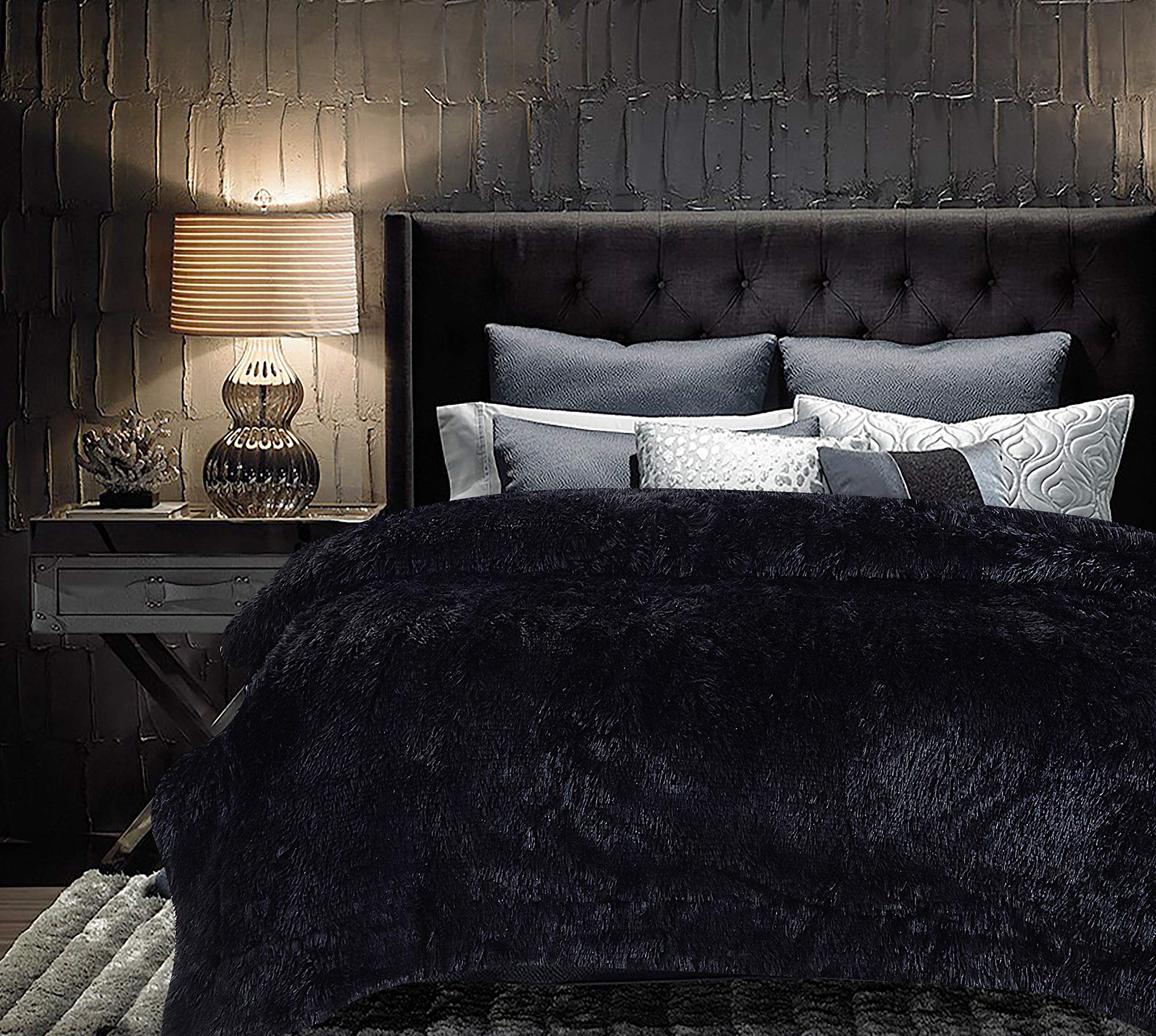 Chanasya Premium Solid Faux Long Fur Throw Blanket - Soft, Fuzzy Throw Blanket - For Bed Or Couch - 92' X 85' (Queen Size) - B