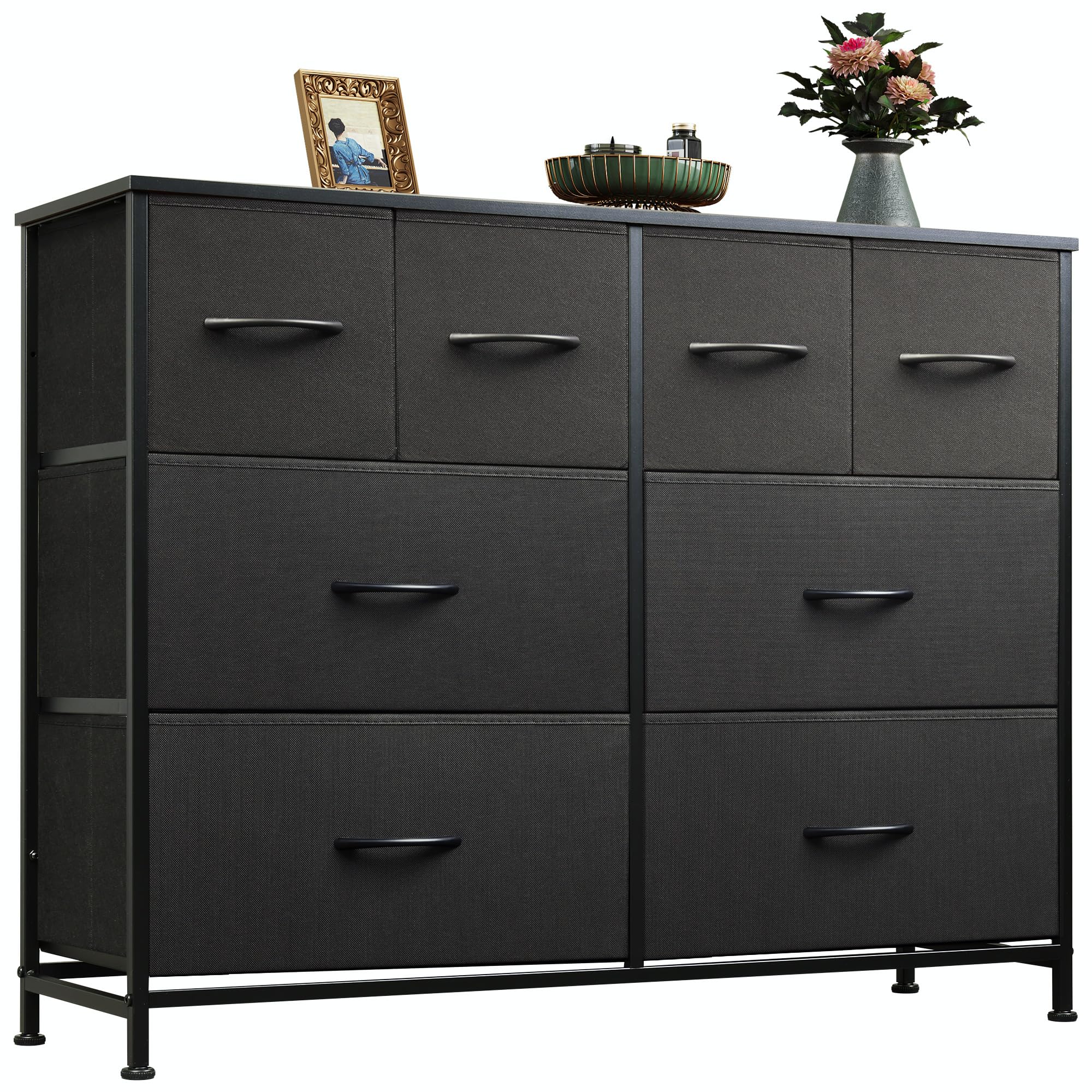 Wlive Dresser For Bedroom With 8 Drawers, Wide Fabric Dresser For Storage And Organization, Bedroom Dresser, Chest Of Drawers For Living Room, Closet, Hallway, Black