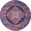 Nourison Passion Blue 4' x Round Area--Rug, Boho, Traditional, Easy--Cleaning, Non Shedding, Bed Room, Living Room, Hallway, (4'