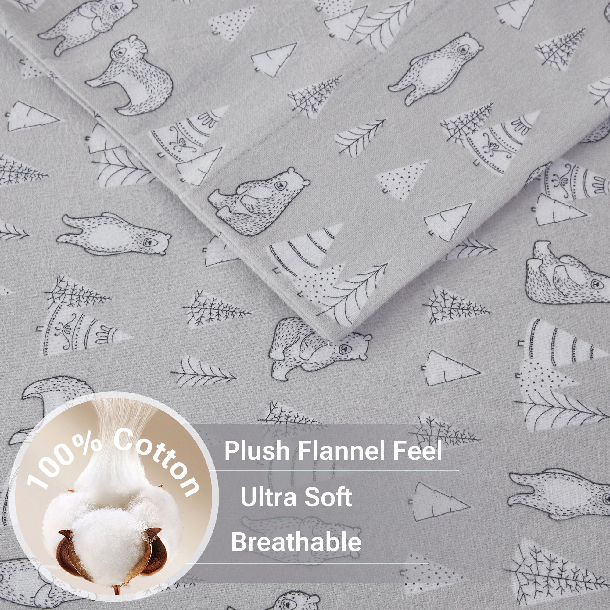 Sleep Philosophy True North Cozy Flannel Warm 100% Cotton Sheet - Novelty Print Animals Stars Cute Ultra Soft Cold Weather Beddi