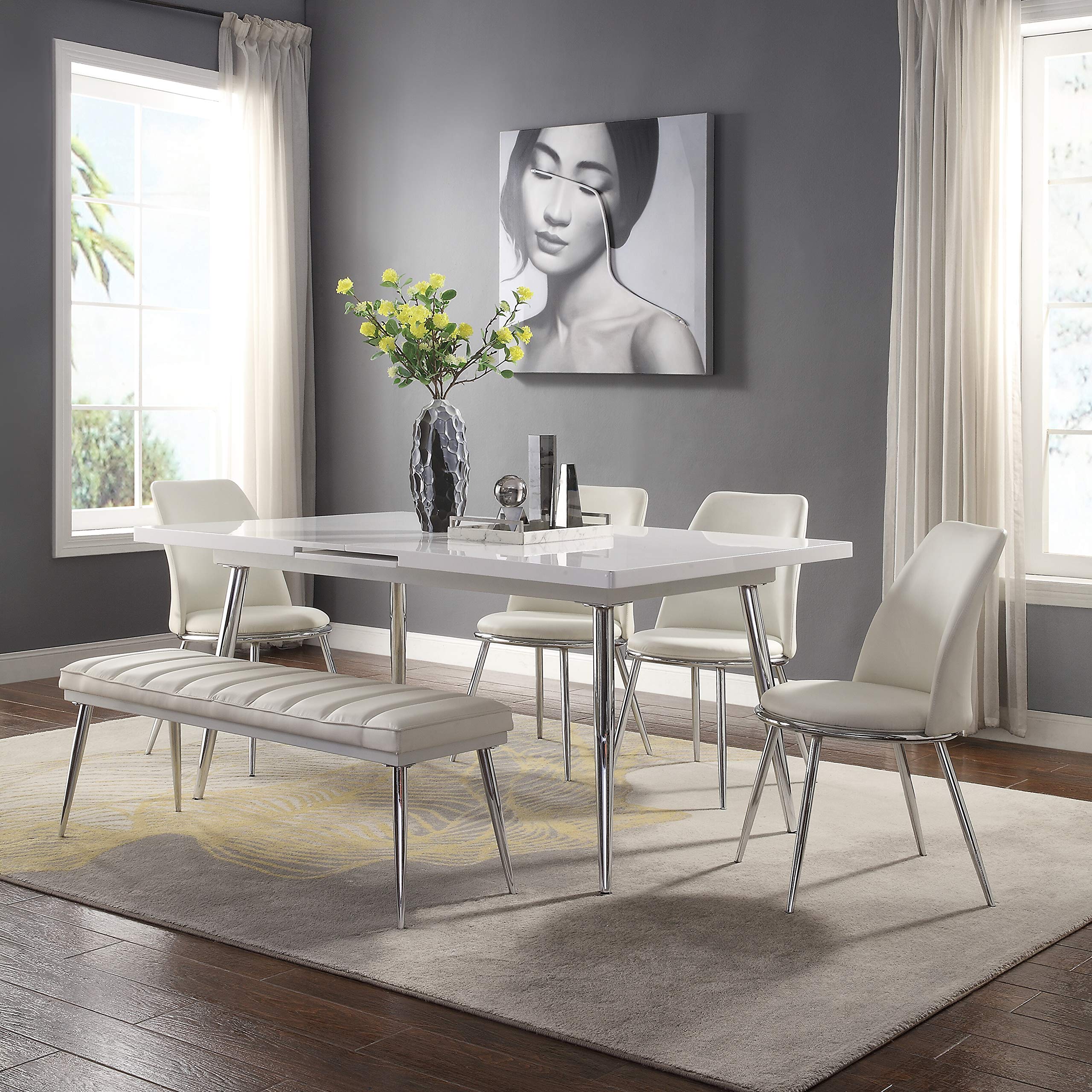 Acme Weizor Dining Table in White High Gloss & Chrome