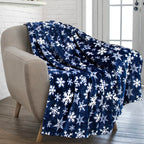 PAVILIA Christmas Throw Blanket | Navy Snowflake Christmas Fleece Blanket | Soft, Plush, Warm Winter Cabin Throw, 50x60 (Navy/Wh