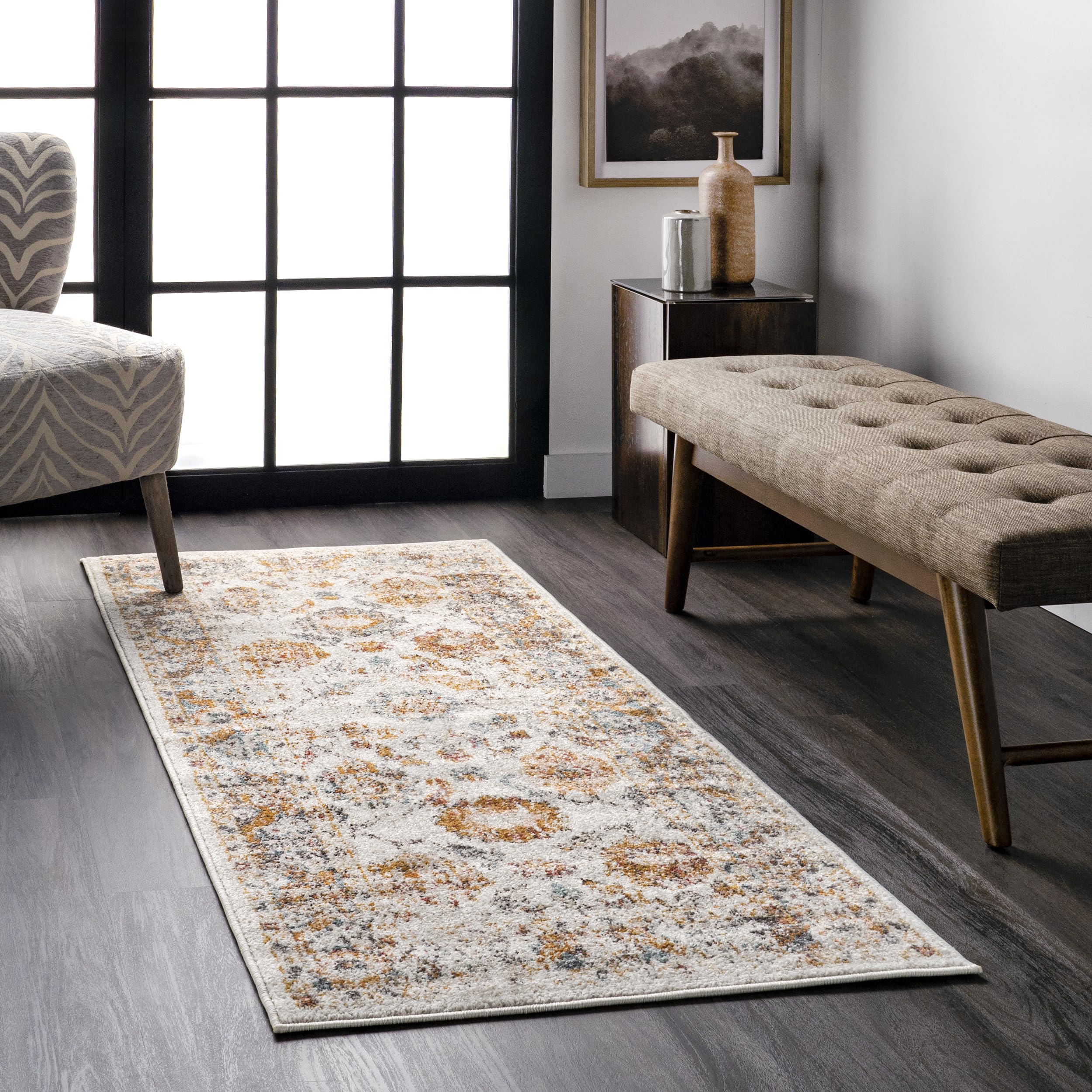 nuLOOM Performance Oriental Style Area Rug, Vintage Design, Durable, Easy to Clean, Cecil Beige, 3 x 8