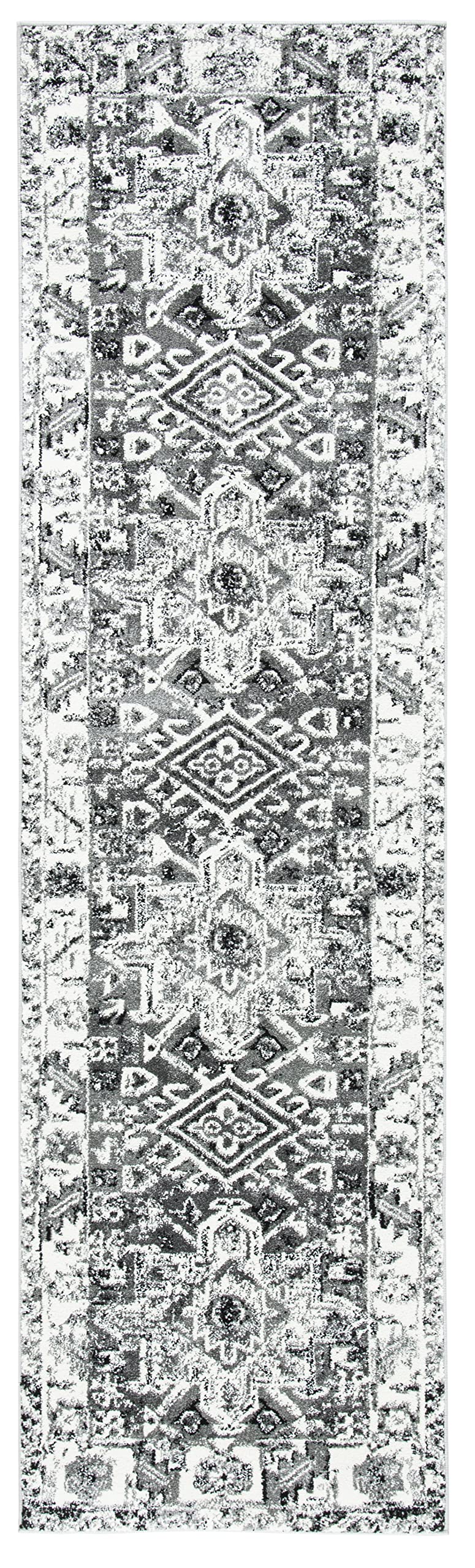 SAFAVIEH Vintage Hamadan Collection Runner Rug - 23 x 10, Grey & Ivory, Medallion Design, Non-Shedding & Easy Care, Ideal for 