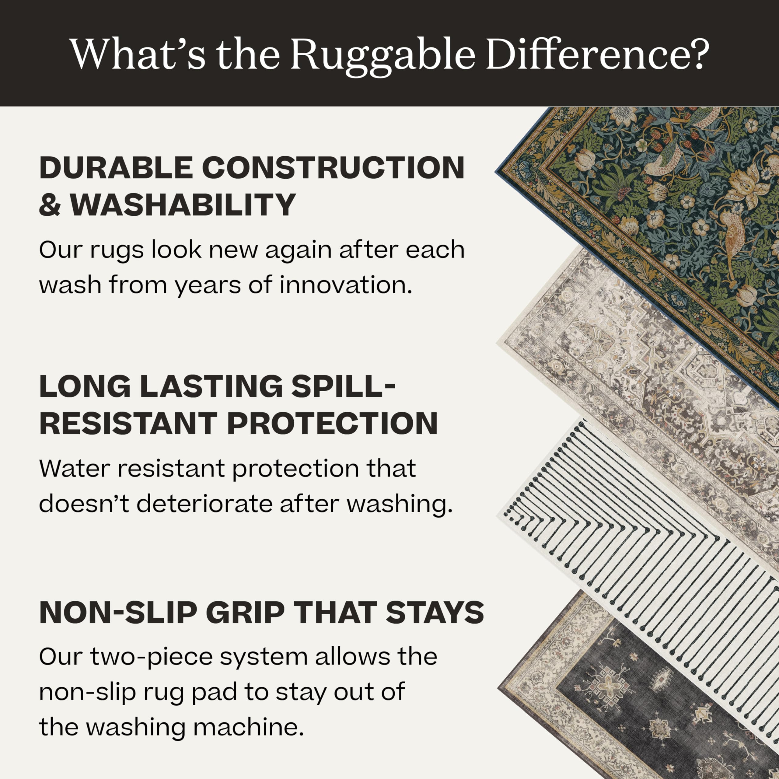 Ruggable Kamran Washable Rug - Perfect Washable Area Rug For Living Room, Bedroom, Kids Room, Nursery - Stain & Water Resistant,