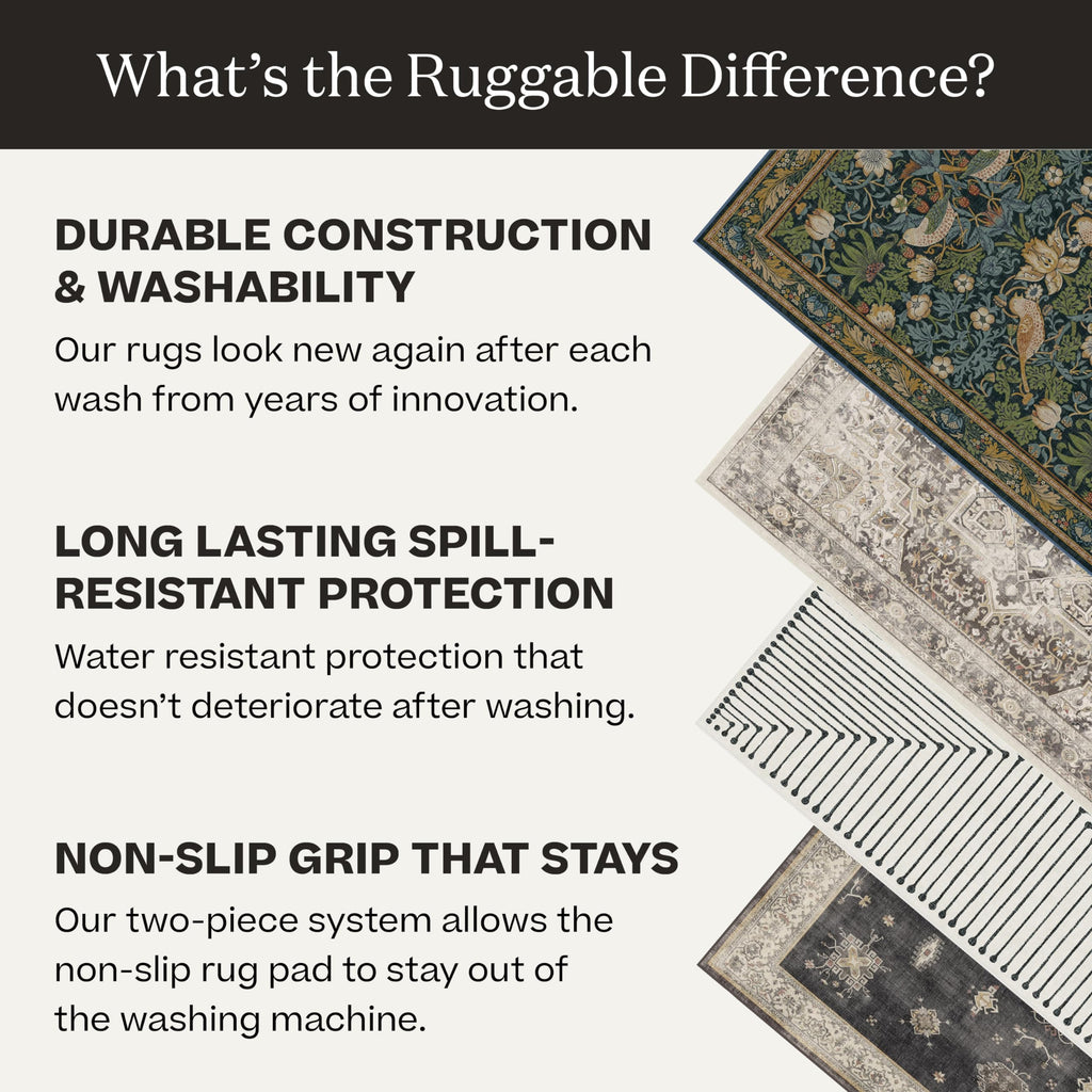 Ruggable Kamran Washable Rug - Perfect Washable Area Rug For Kids Room, Nursery - Stain & Water Resistant, Non-Slip, Pet & Child