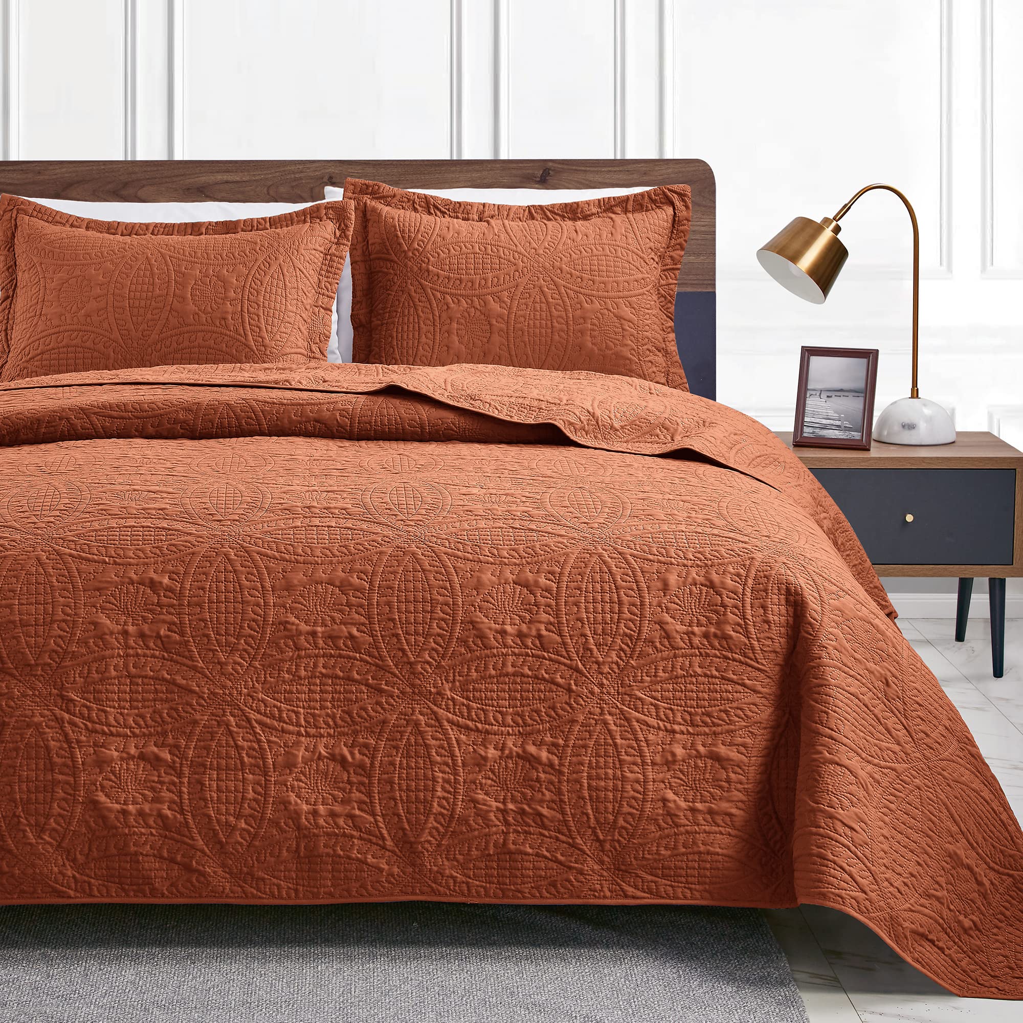 Love'S Cabin Twin Quilt Set Umber Bedspreads - Soft Bed Summer Quilt Lightweight Microfiber Bedspread- Modern Style Coin Pattern