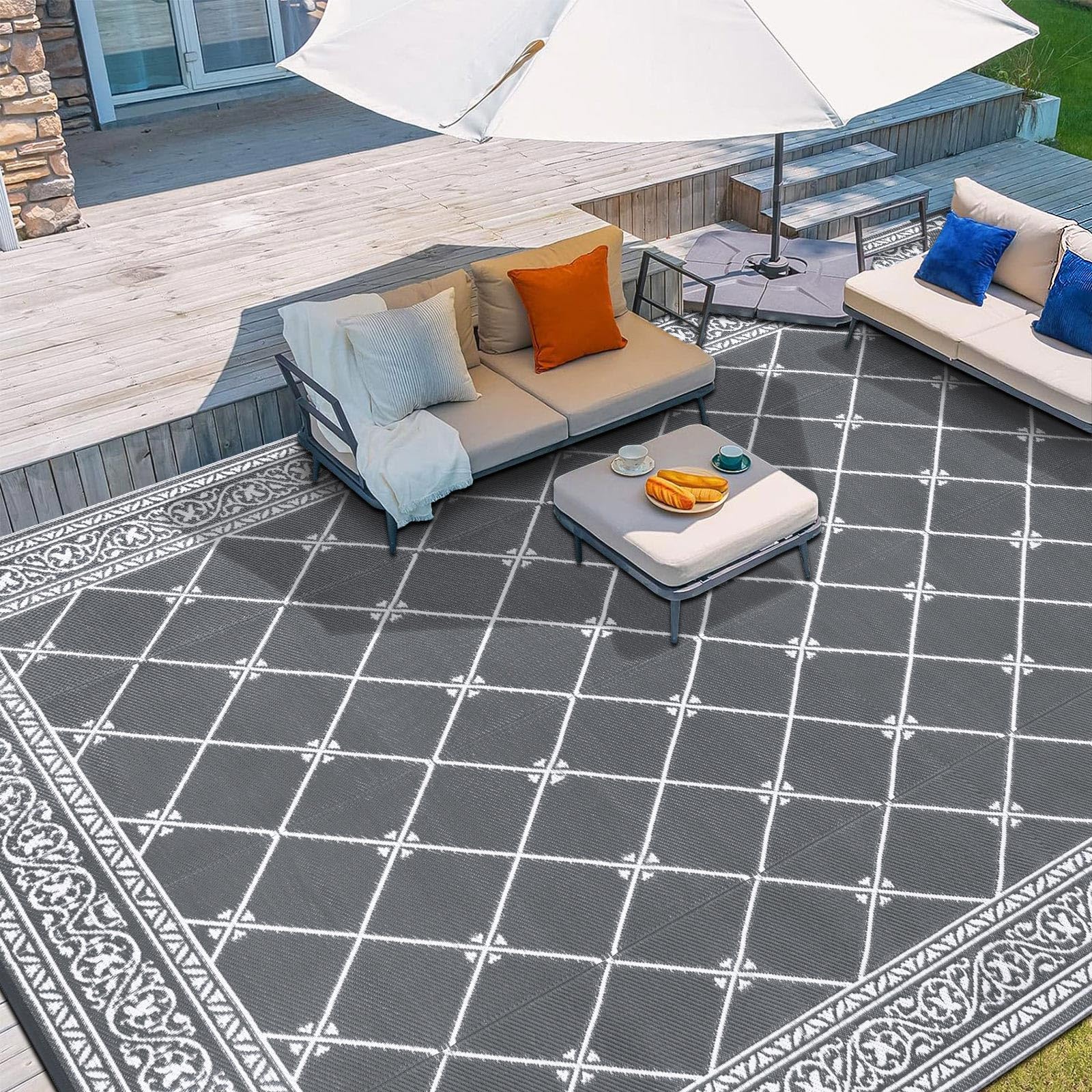 Hiiarug Outdoor Rugs 8'X10' For Patios Waterproof Rv Mats Camping Rug Outdoor Area Rug Lightweight Portable Outdoor Plastic Stra