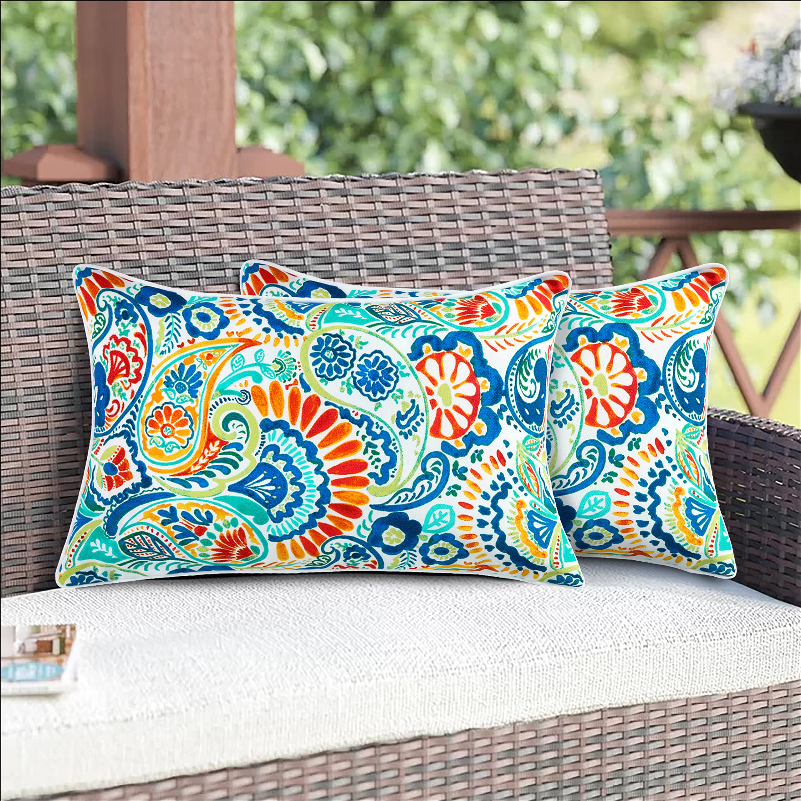 Magpie Fabrics Set Of 2 Lumbar Throw Pillow With Insert 12X20 Inch, Outdoor Rectangular Waterproof Home Decorative Toss Cushion