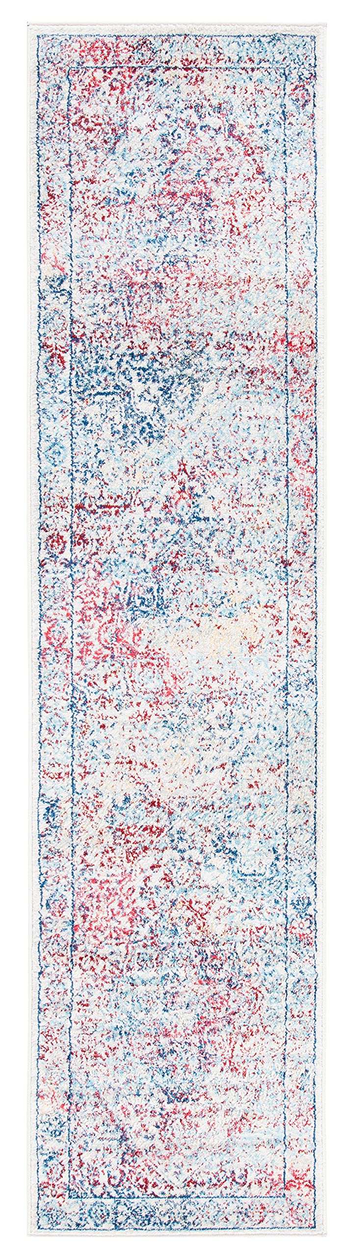 Safavieh Brentwood Collection Runner Rug - 2' X 12', Ivory & Blue, Medallion Distressed Design, Non-Shedding & Easy Care, Ideal