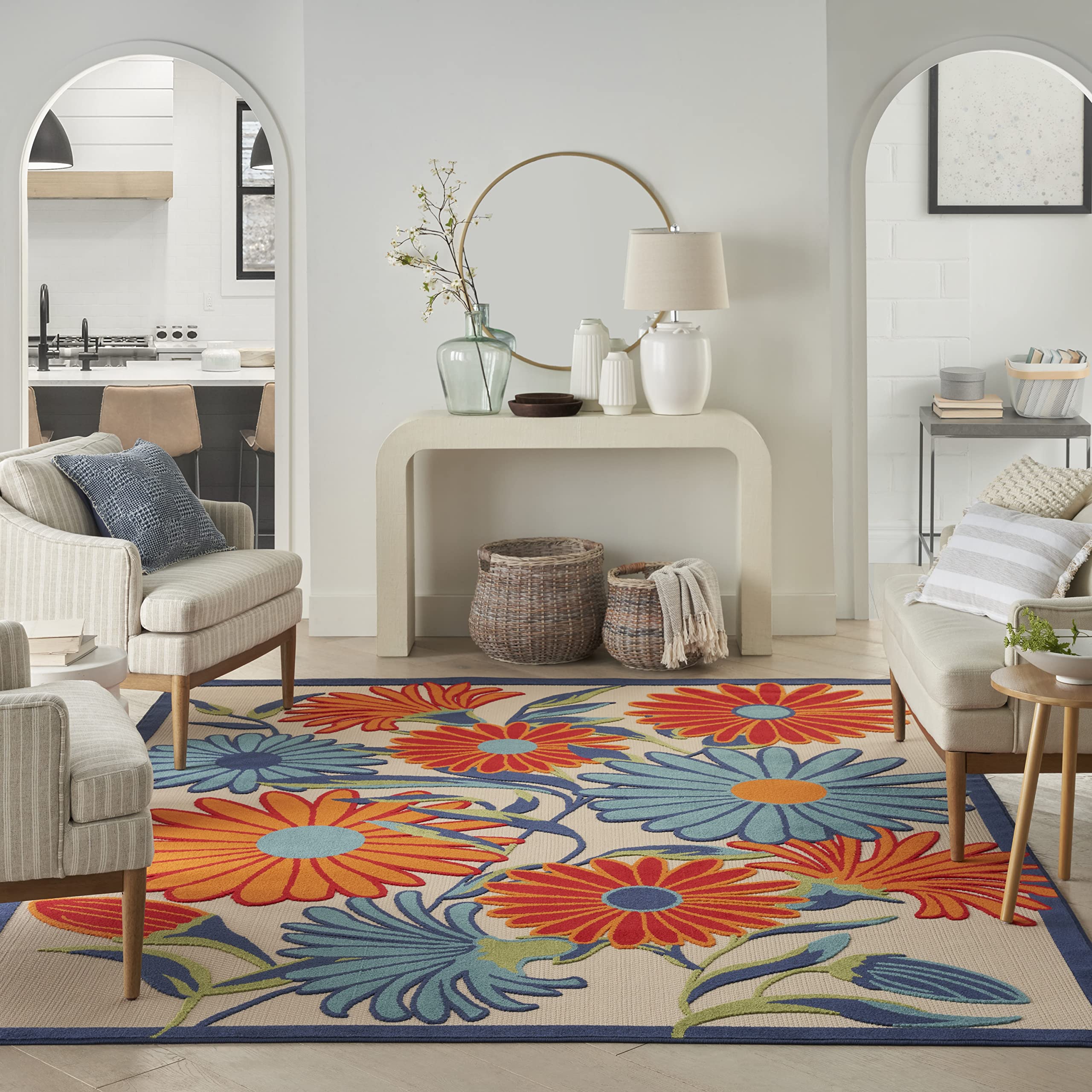 Nourison Aloha Indoor/Outdoor Multicolor 3'6' X 5'6' Area Rug, Easy Cleaning, Non Shedding, Bed Room, Living Room, Dining Room, Kitchen (4X6)