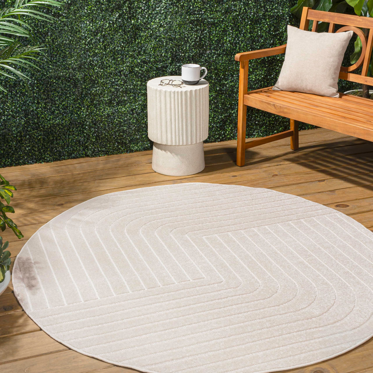 Jonathan Y Scn101A-7R Odense High-Low Minimalist Angle Geometric Ivory/Cream 7' Round Indoor/Outdoor Area Rug, Pet Friendly, Non