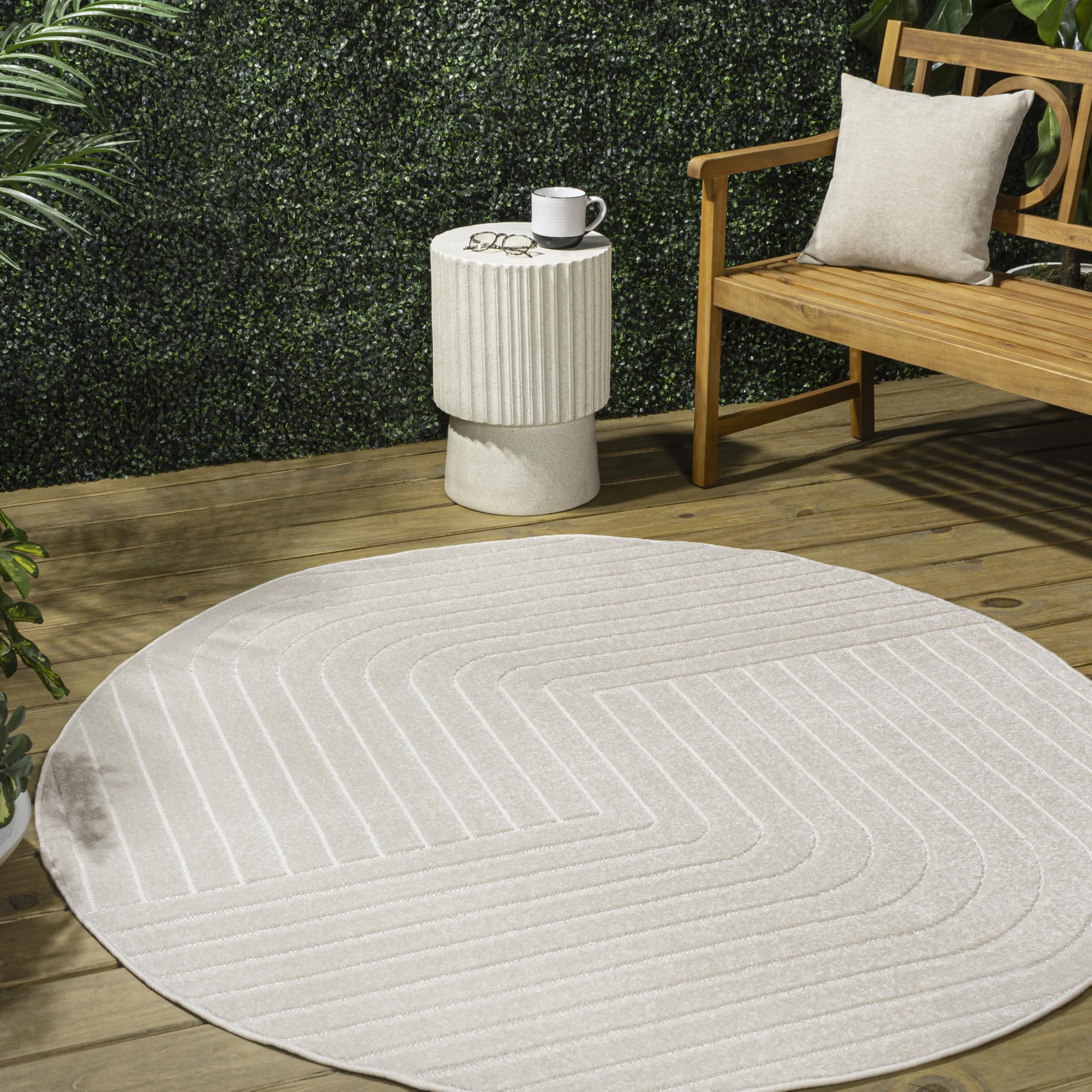 Jonathan Y Scn101A-6R Odense High-Low Minimalist Angle Geometric Ivory/Cream 6' Round Indoor/Outdoor Area Rug, Pet Friendly, Non