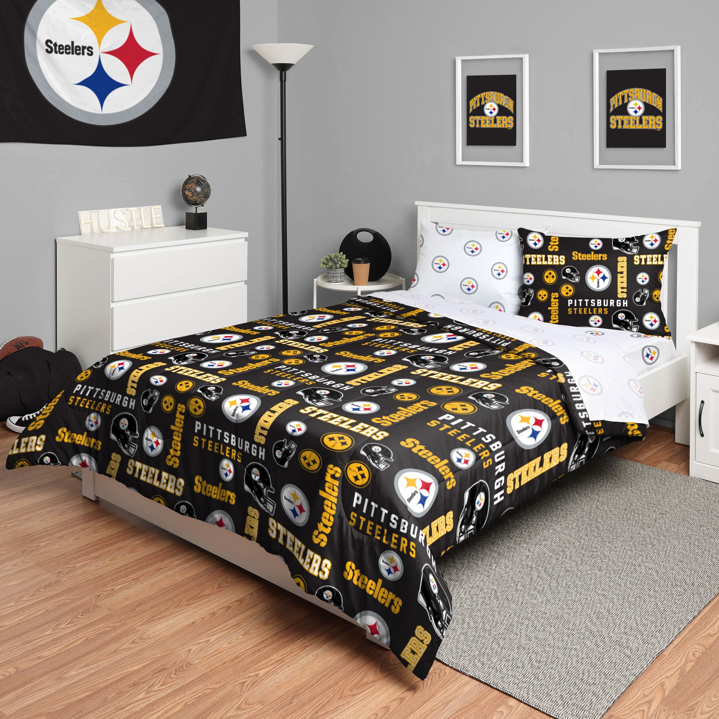 Foco Pittsburgh Steelers Nfl Team Color Bed In A Bag Comforter Bedding 5 Piece Full Set