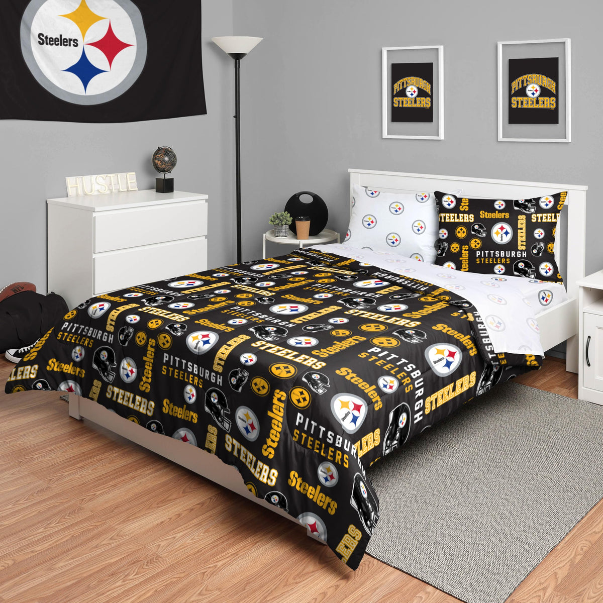 Foco Pittsburgh Steelers Nfl Team Color Bed In A Bag Comforter Bedding 5 Piece Full Set