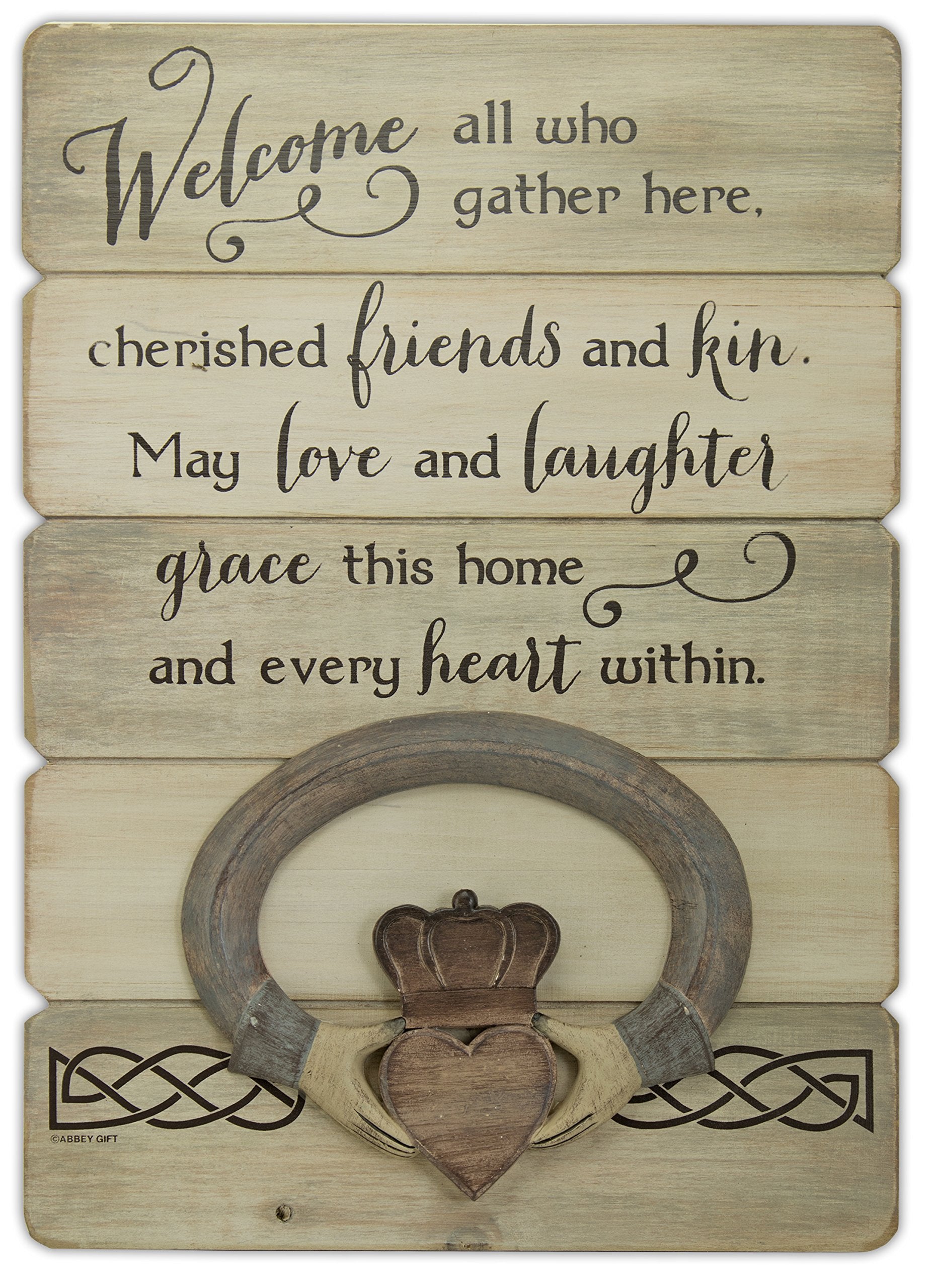 Abbey Gift, Khaki Tan, (Abbey & CA Gift) Irish Welcome Claddagh Wall Plaque, 10' x 14' x 1' Inches