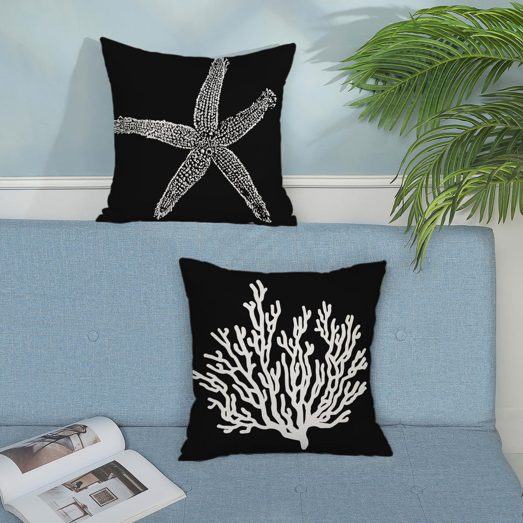 Golianda Coastal Pillow Covers 18X18 Set Of 2 Black Starfish Throw Pillows Nautical Ocean Decorations Summer Beach Coral Pillowc