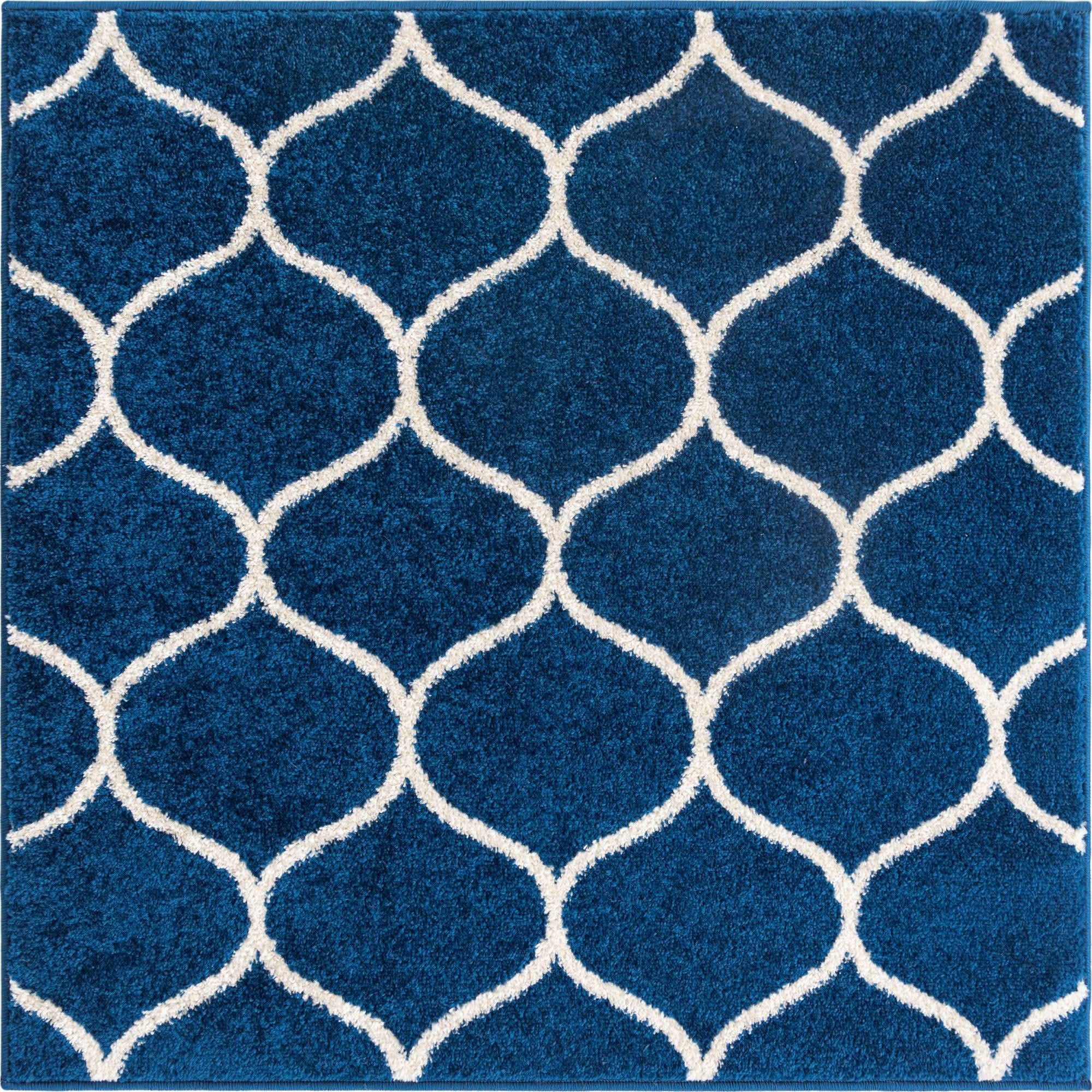 Unique Loom Trellis Frieze Collection Area Rug - Rounded (3 Square, Navy Blue/ Ivory)