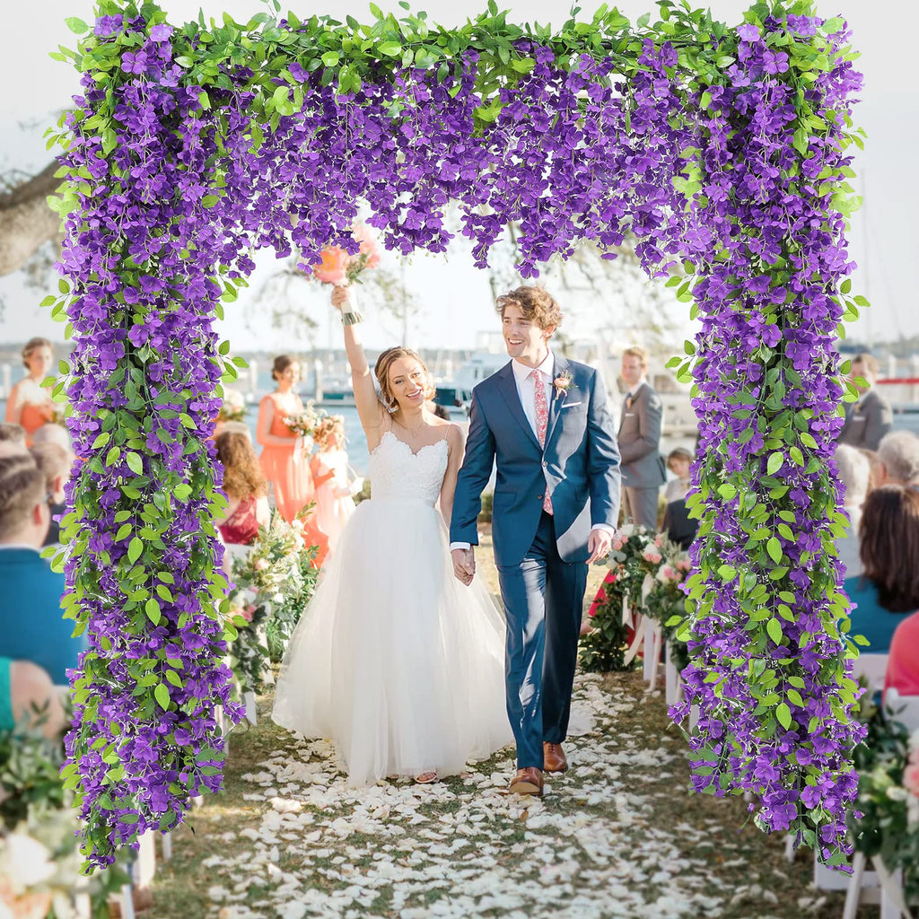 Findosom Wisteria Artificial Flowers Garland, 5Pcs Total 36Ft Purple Wisteria Hanging Flowers, Flower Garland Decorations For Ho