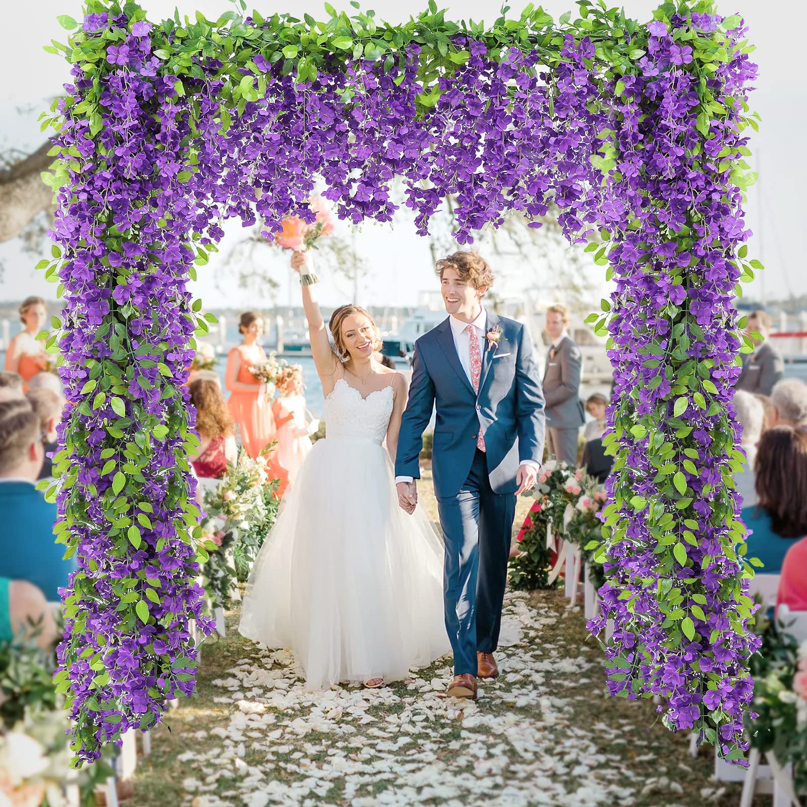 Findosom Wisteria Artificial Flowers Garland, 5Pcs Total 36Ft Purple Wisteria Hanging Flowers, Flower Garland Decorations For Ho