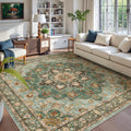 TOPRUUG Green Living Room Rug - Washable 9x9 Area Rug for Dining Room Under Table Oriental Soft Low Pile Carpet for Bedroom - Vi