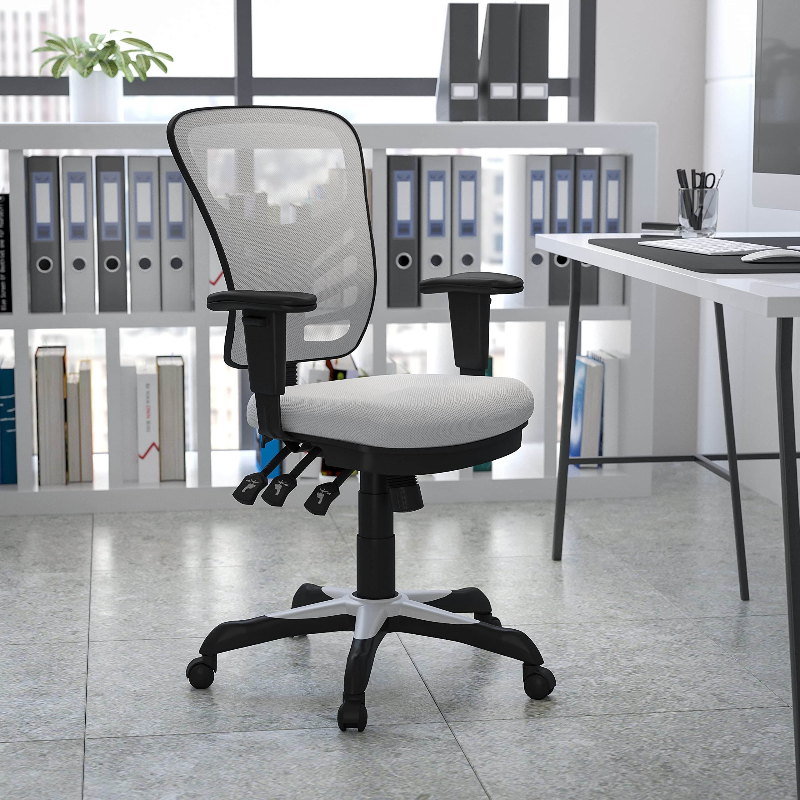 Flash Furniture Nicholas Mid-Back Swivel Office and Gaming Chair, Ergonomic Mesh Office Chair with Adjustable Lumbar Support and Height, White