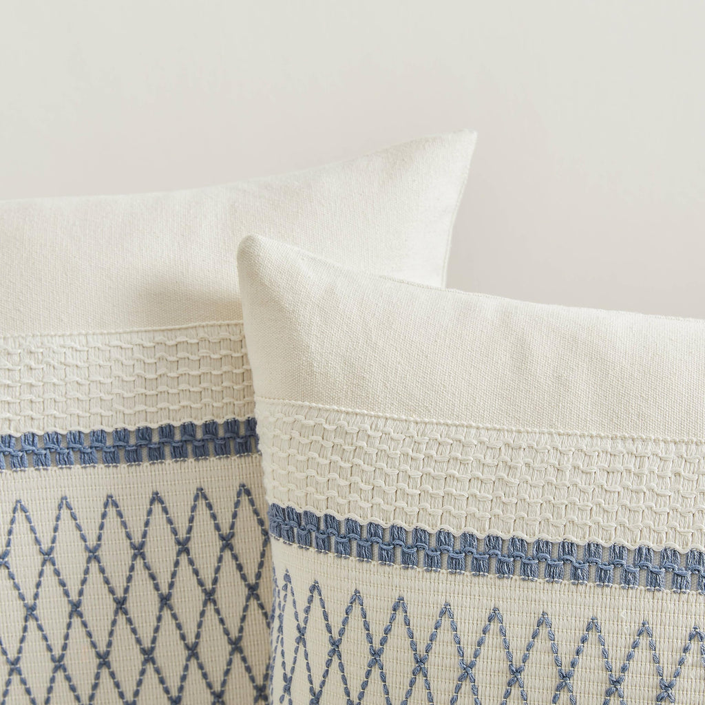 Zeemart 2 Packs Cotton Boho Throw Pillow Covers 16X16 Inch Grid Blue, Soft Farmhouse Decorative Couch Pillow Cases Blue Cushion Covers For Sofa Bed Living Room Home Decor ?
