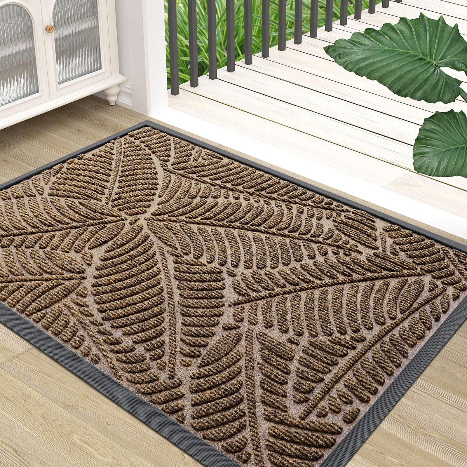 Colorxy Waterproof Doormat, Sturdy Natural Rubber Front Indoor Mat, Non Slip Low Profile Indoor Outdoor Door Mat, Stain And Fade Resistant Floor Mat, Easy Clean Patio Entrance Mat, 36''X24'', Brown
