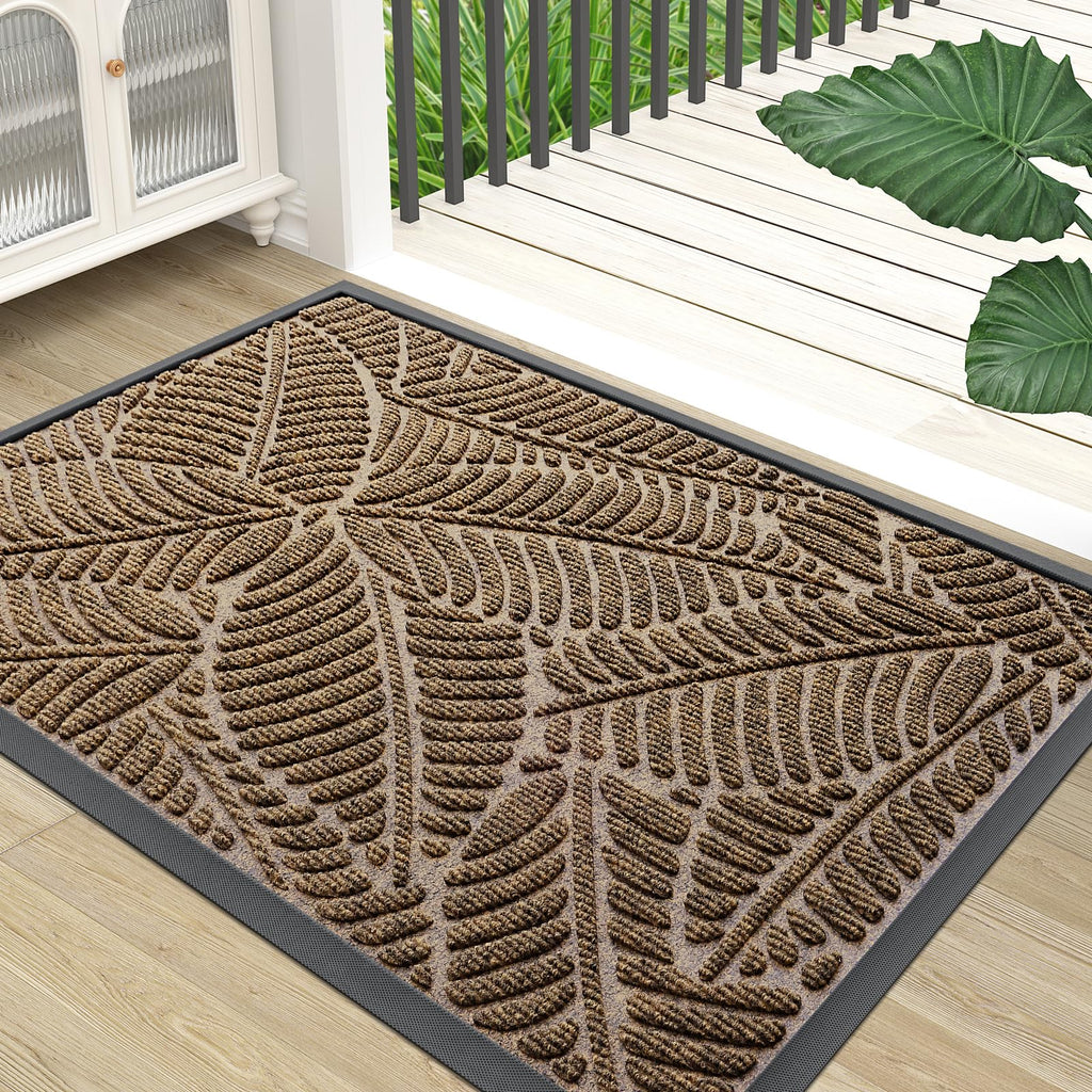 Colorxy Waterproof Doormat, Sturdy Natural Rubber Front Indoor/Outdoor Mat, Non-Slip Low Profile, Stain And Fade Resistant, Easy Clean Patio Entrance Mat, 30''X17'', Brown