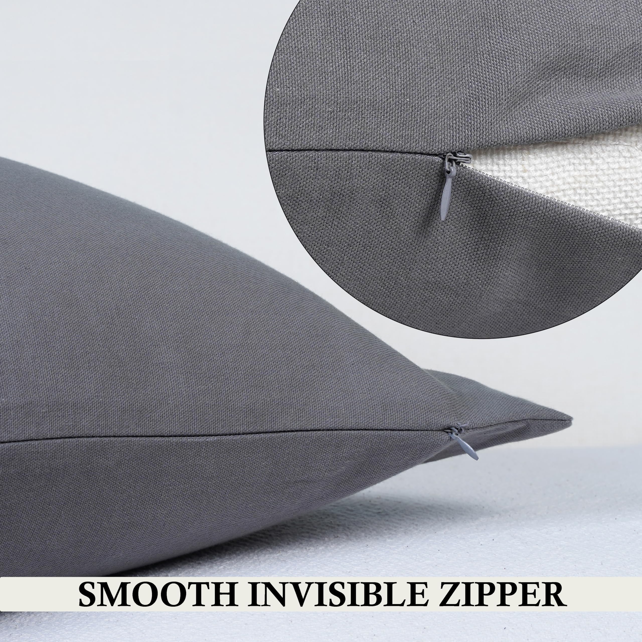 Rely+ Cotton Throw Pillow Covers 18X18 Inchs Set Of 2 Gray Charcoal Decorative Zippered Cases For Couch Bedroom Sofa Farmhouse L