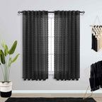 Koufall Black Curtains 45 Inch Length For Kitchen Window,Rod Pocket Pom Pom Textured Boho Lace Sheer Curtains For Bathroom Window