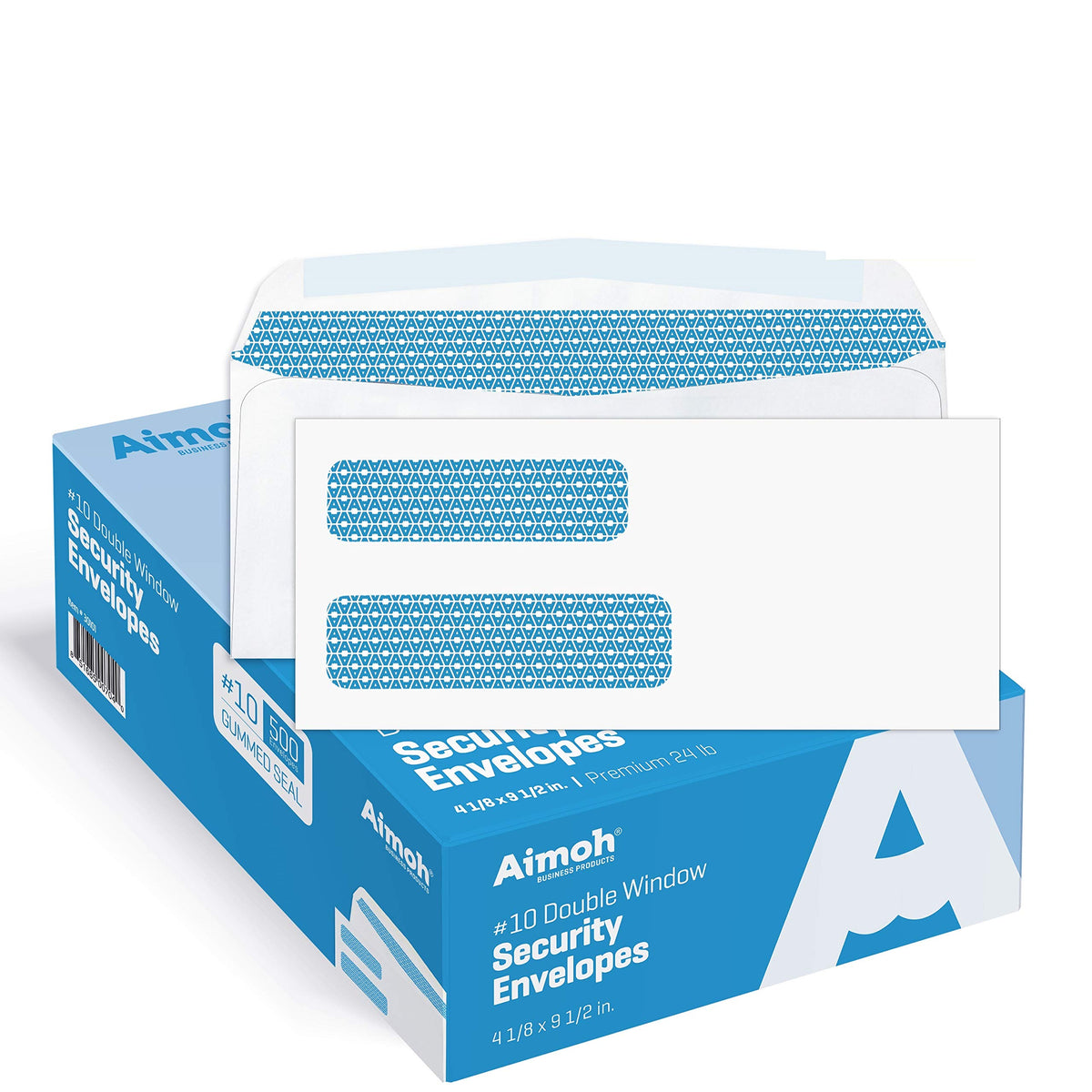 #10 Double Window Security Envelopes - Gummed Closure, Security Tinted - Size 4-1/8 X 9-1/2 - White - 24 Lb - 1 Case - 5 Packs -