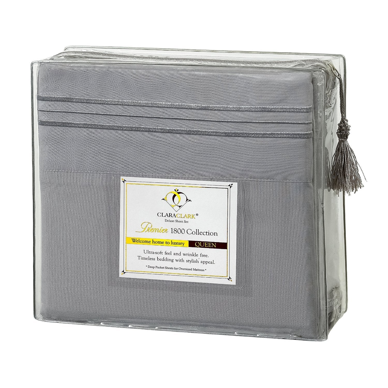 Clara Clark Premier 1800 Series 4Pc Bed Sheet Set - Queen, Silver Light Gray