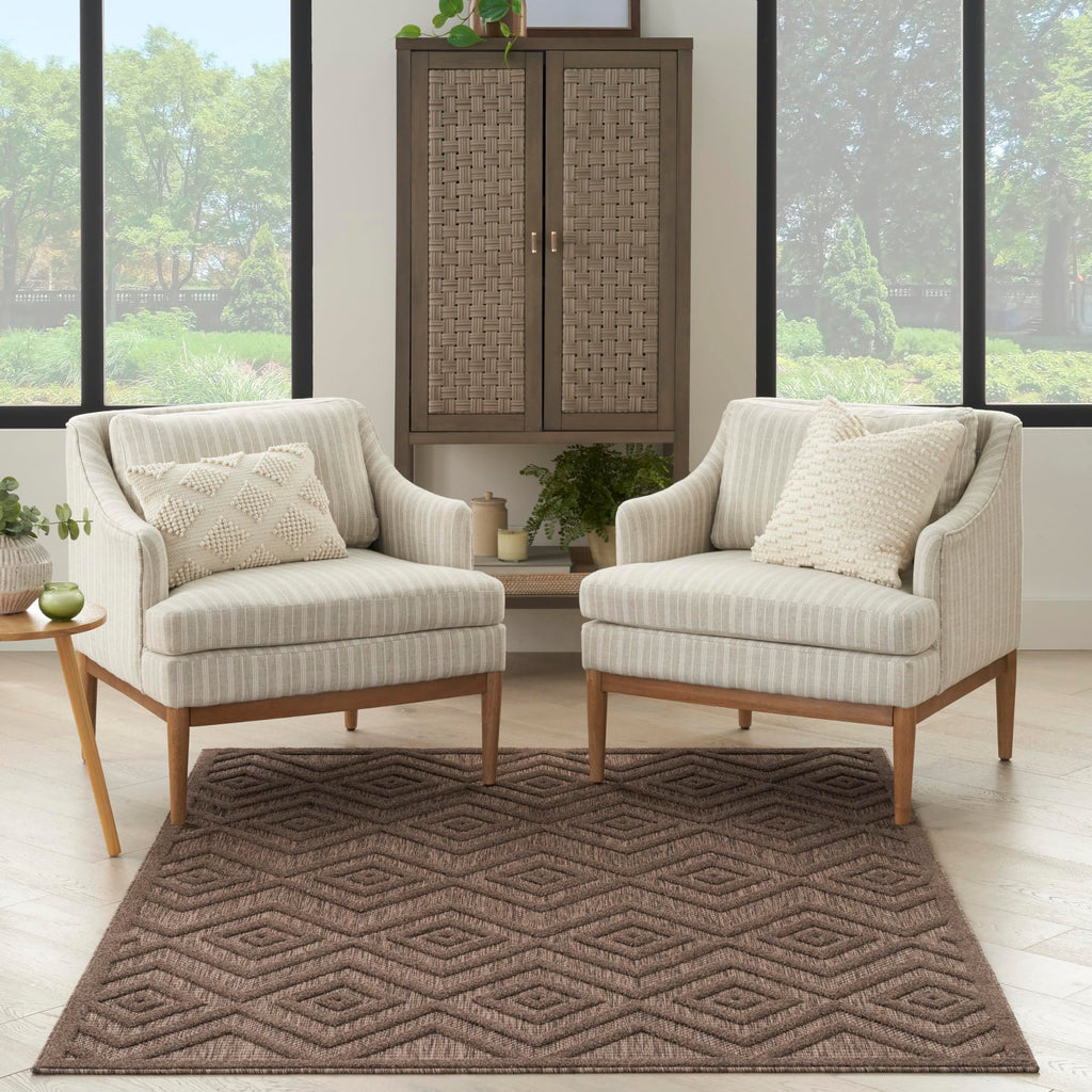 Nourison Versatile Indoor/Outdoor Brown 4' X 6' Area Rug, Easy Cleaning, Non Shedding, Bed Room, Living Room, Dining Room, Backyard, Deck, Patio (4X6)