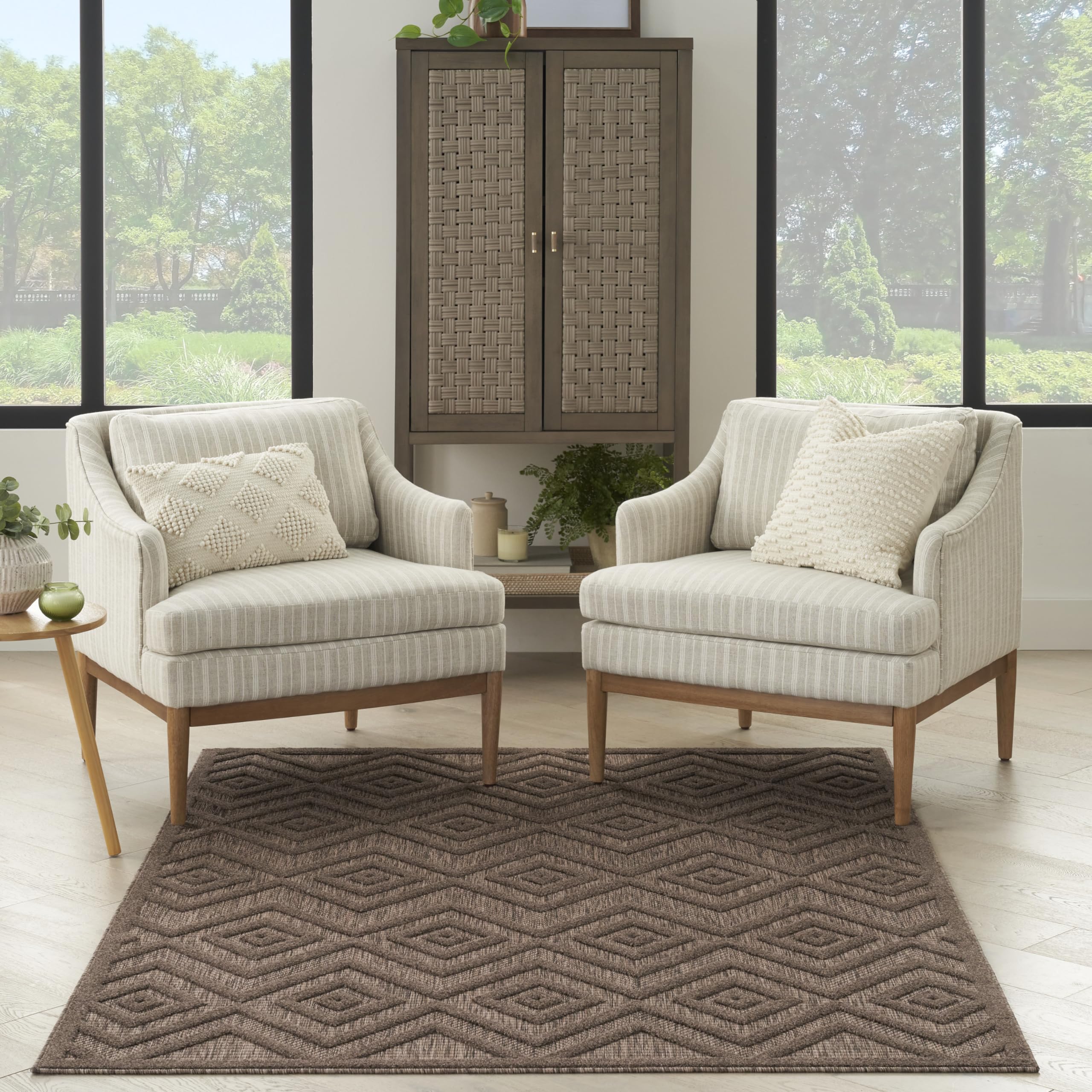 Nourison Versatile Indoor/Outdoor Brown 4' X 6' Area Rug, Easy Cleaning, Non Shedding, Bed Room, Living Room, Dining Room, Backyard, Deck, Patio (4X6)